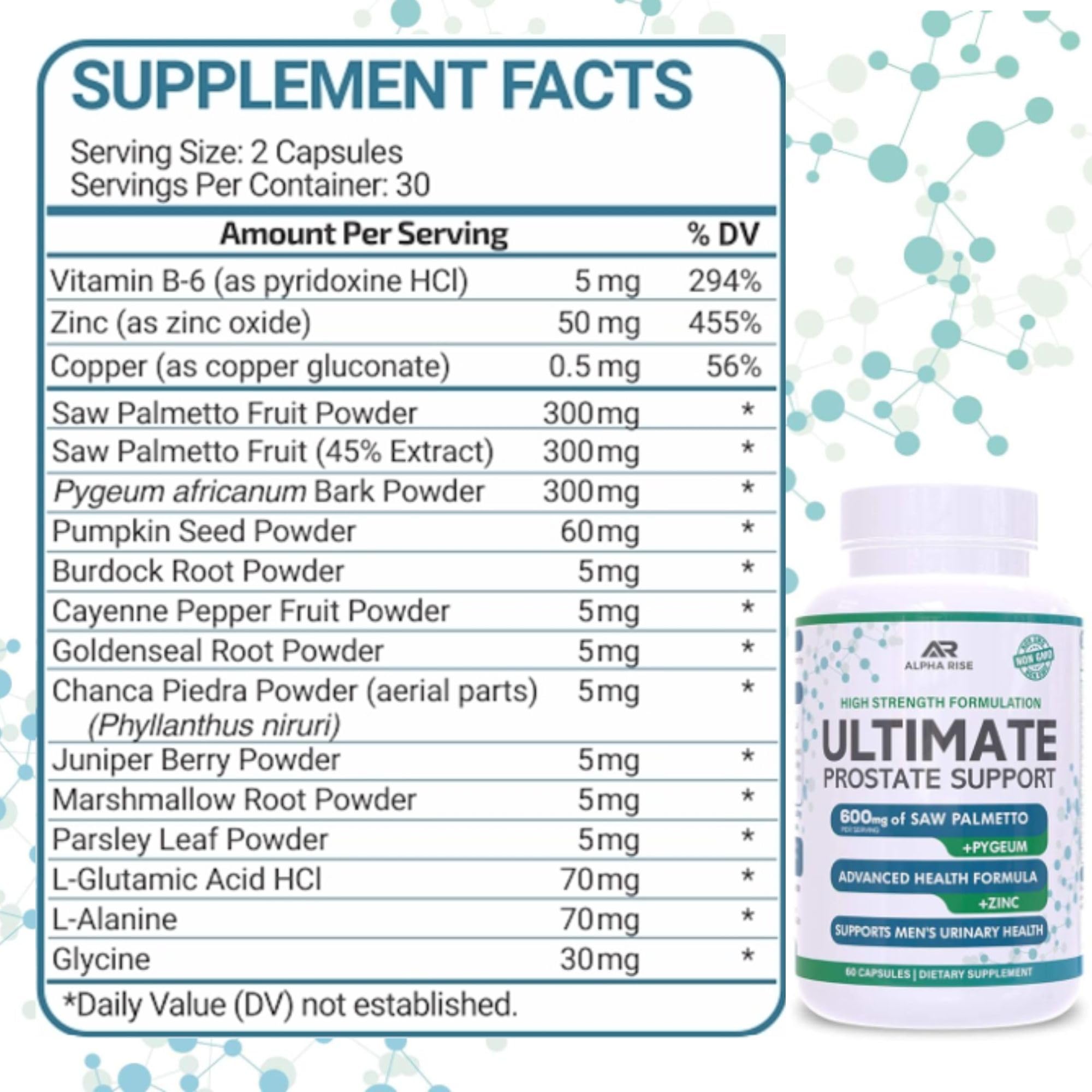 ALPHA RISE Saw Palmetto Supplement bottle with a measuring spoon
