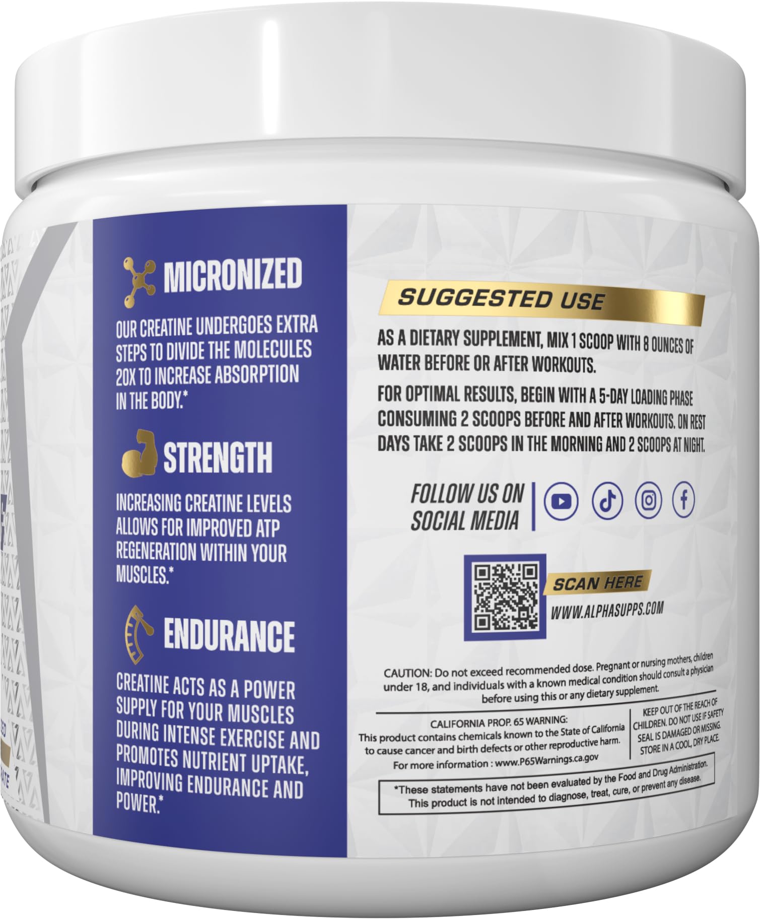 Alpha Supps Creatine Monohydrate 300g side view