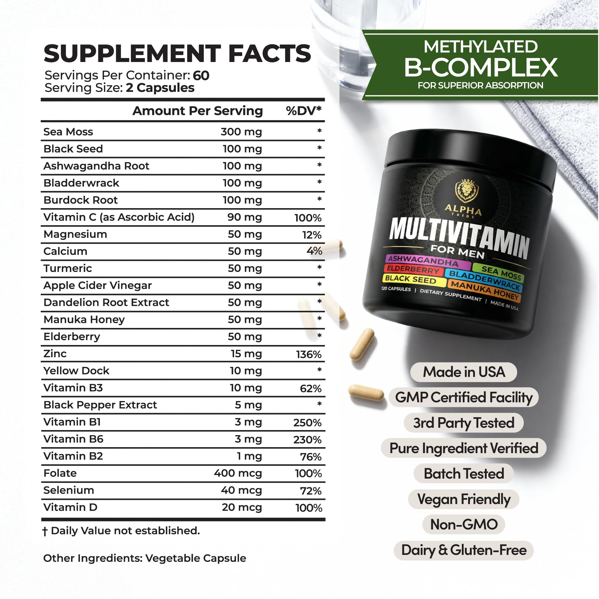 Alpha Tribe Men's Daily Multivitamin bottle side view