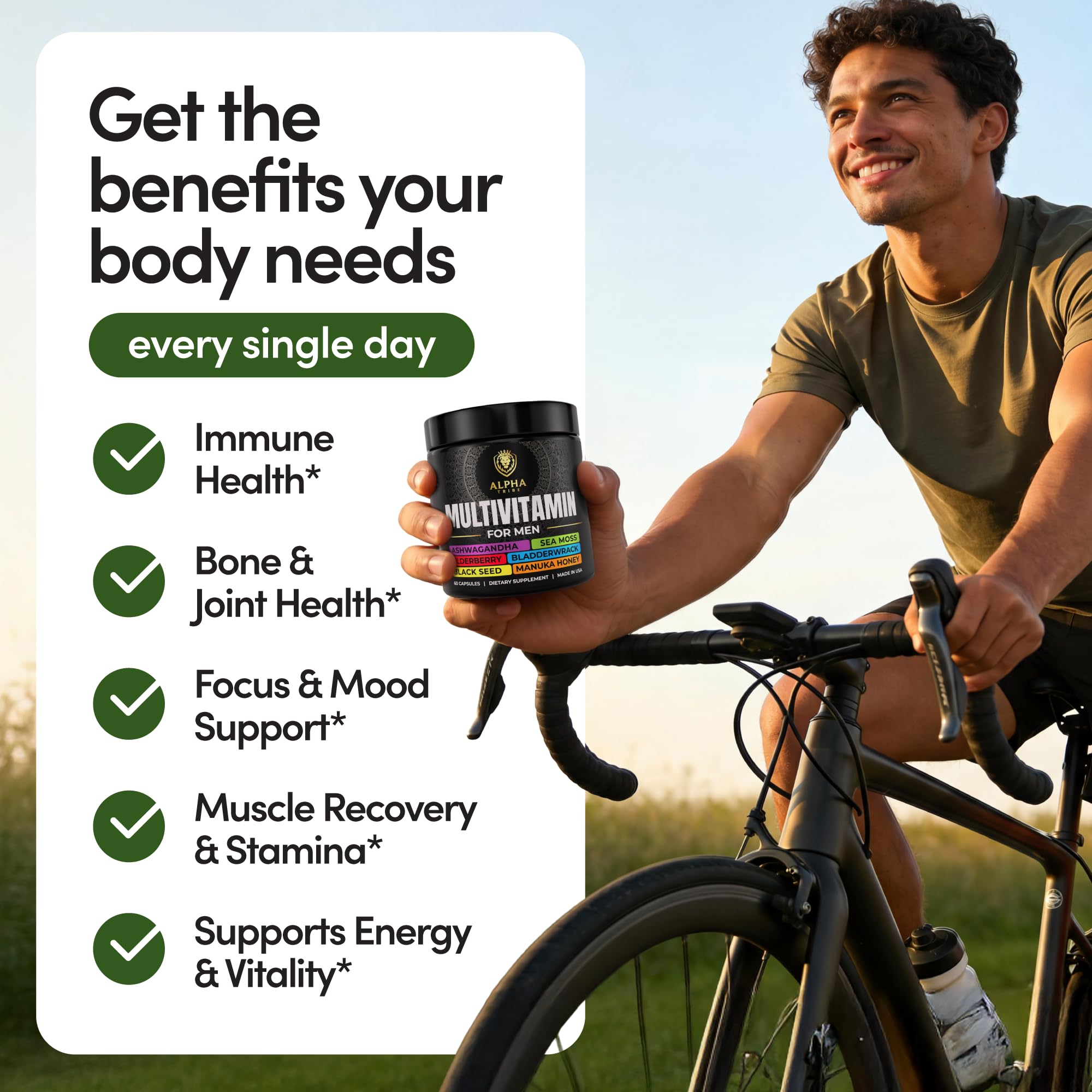Alpha Tribe Men's Daily Multivitamin capsules close-up