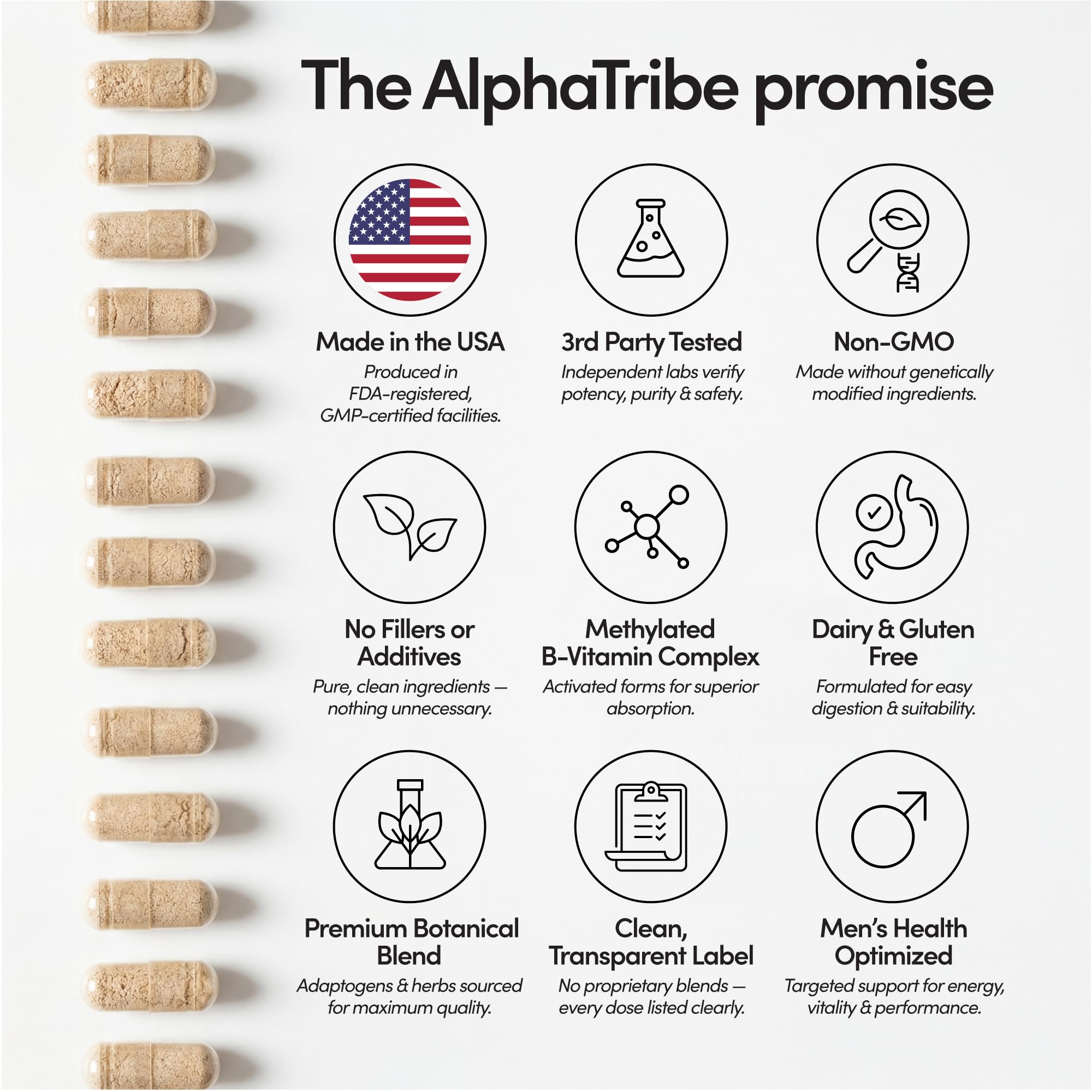 Alpha Tribe Men's Daily Multivitamin capsules in a hand