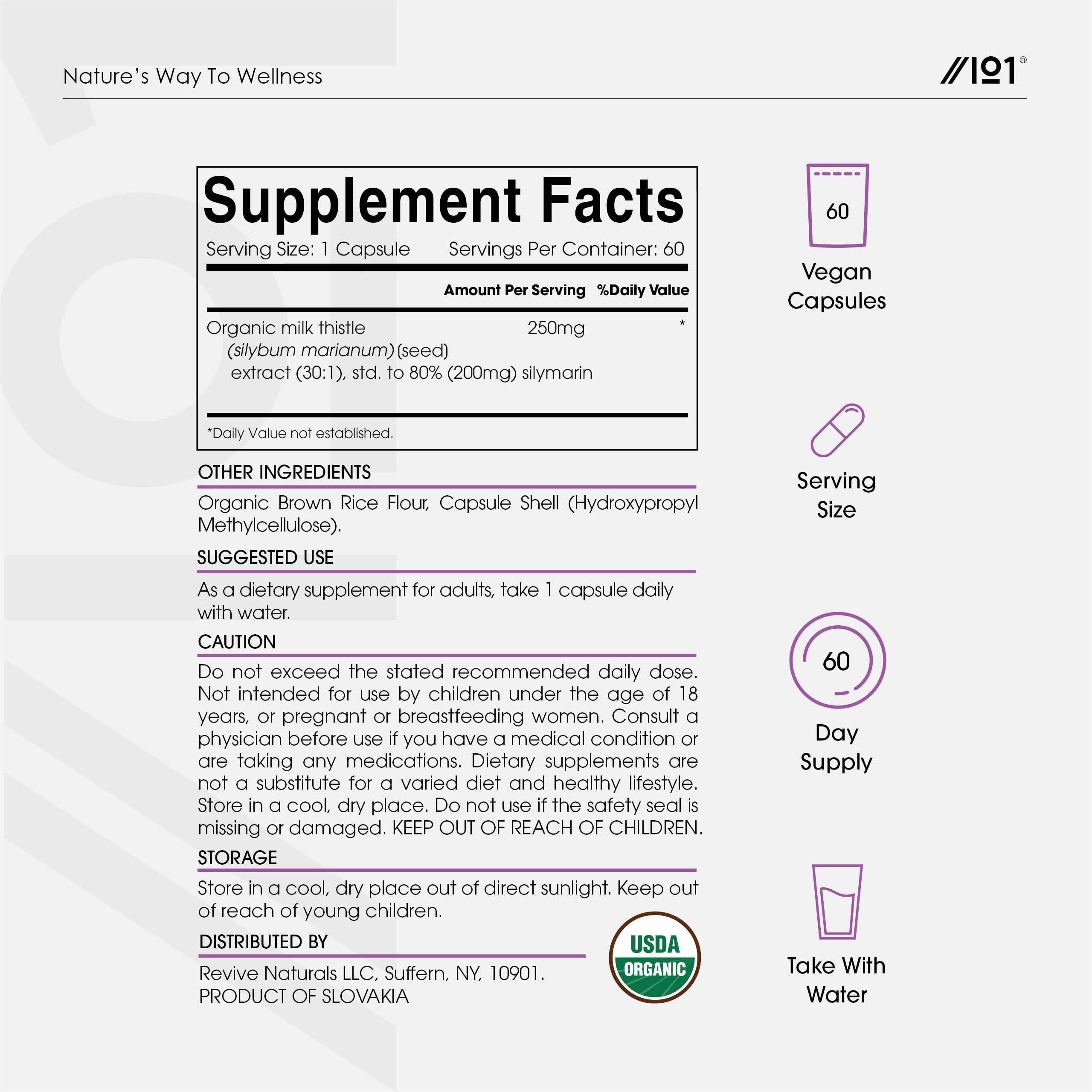 ALPHA01 Milk Thistle Extract 250mg capsules on a wooden table
