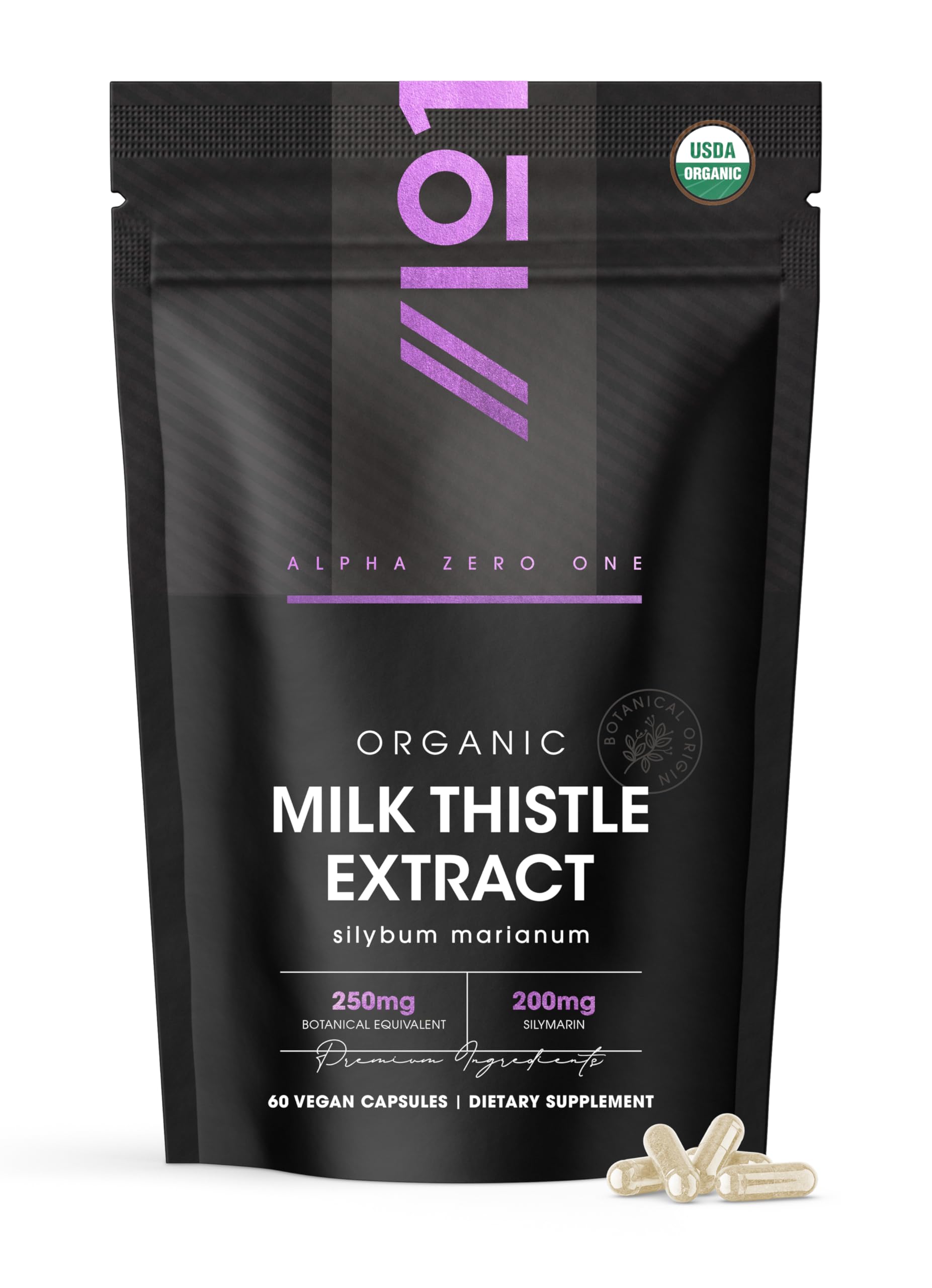 ALPHA01 Milk Thistle Extract 250mg front view of packaging