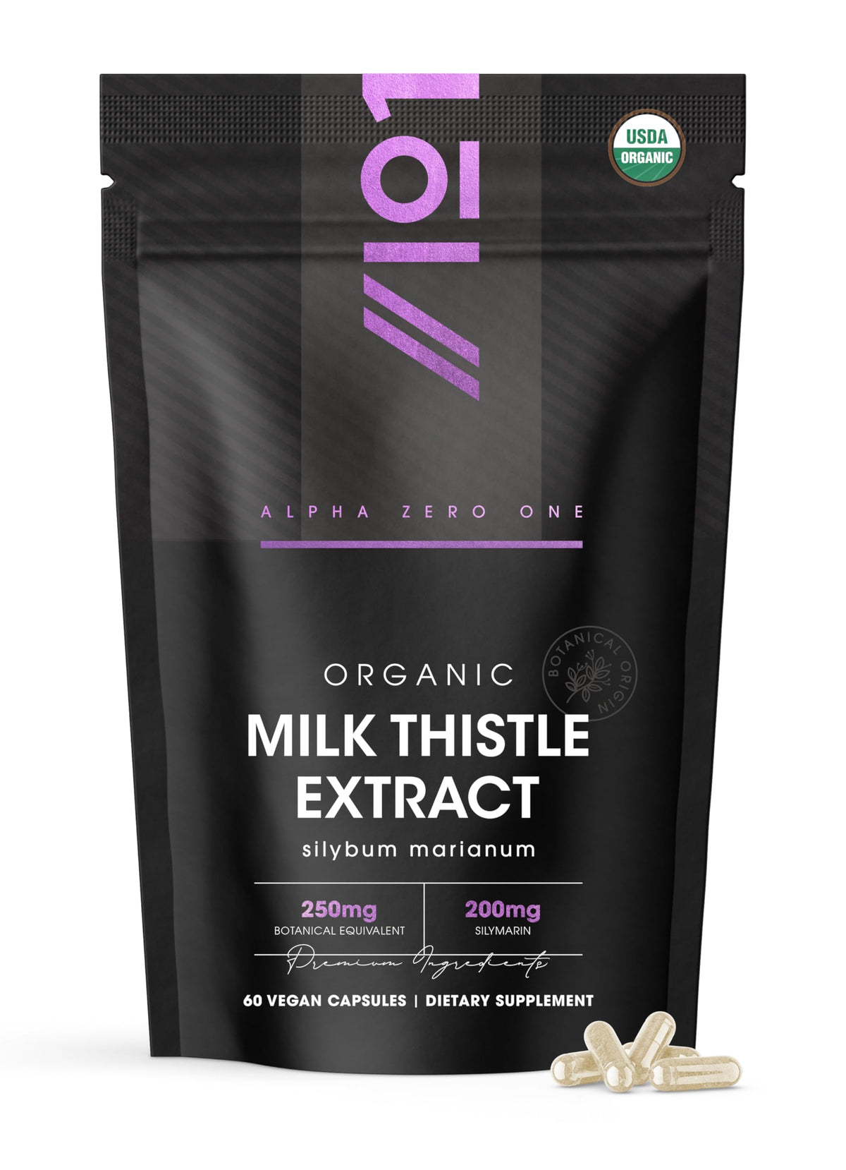 ALPHA01 Milk Thistle Extract 250mg front view of packaging