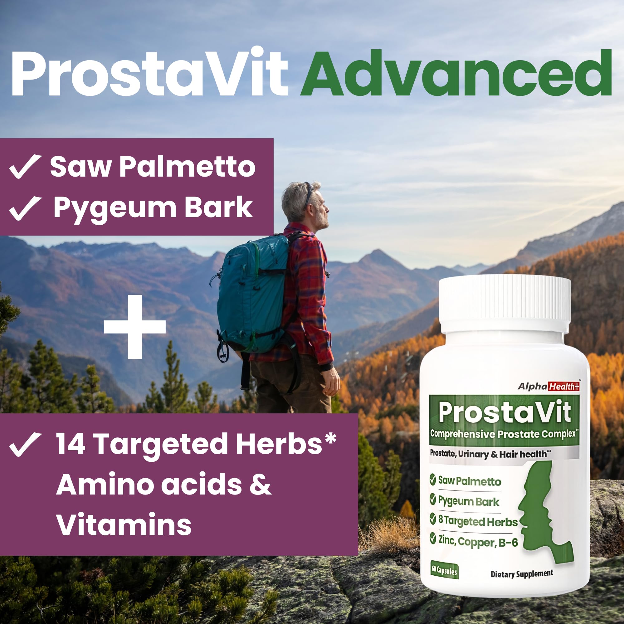 AlphaHealth+ Saw Palmetto capsules in a lifestyle setting