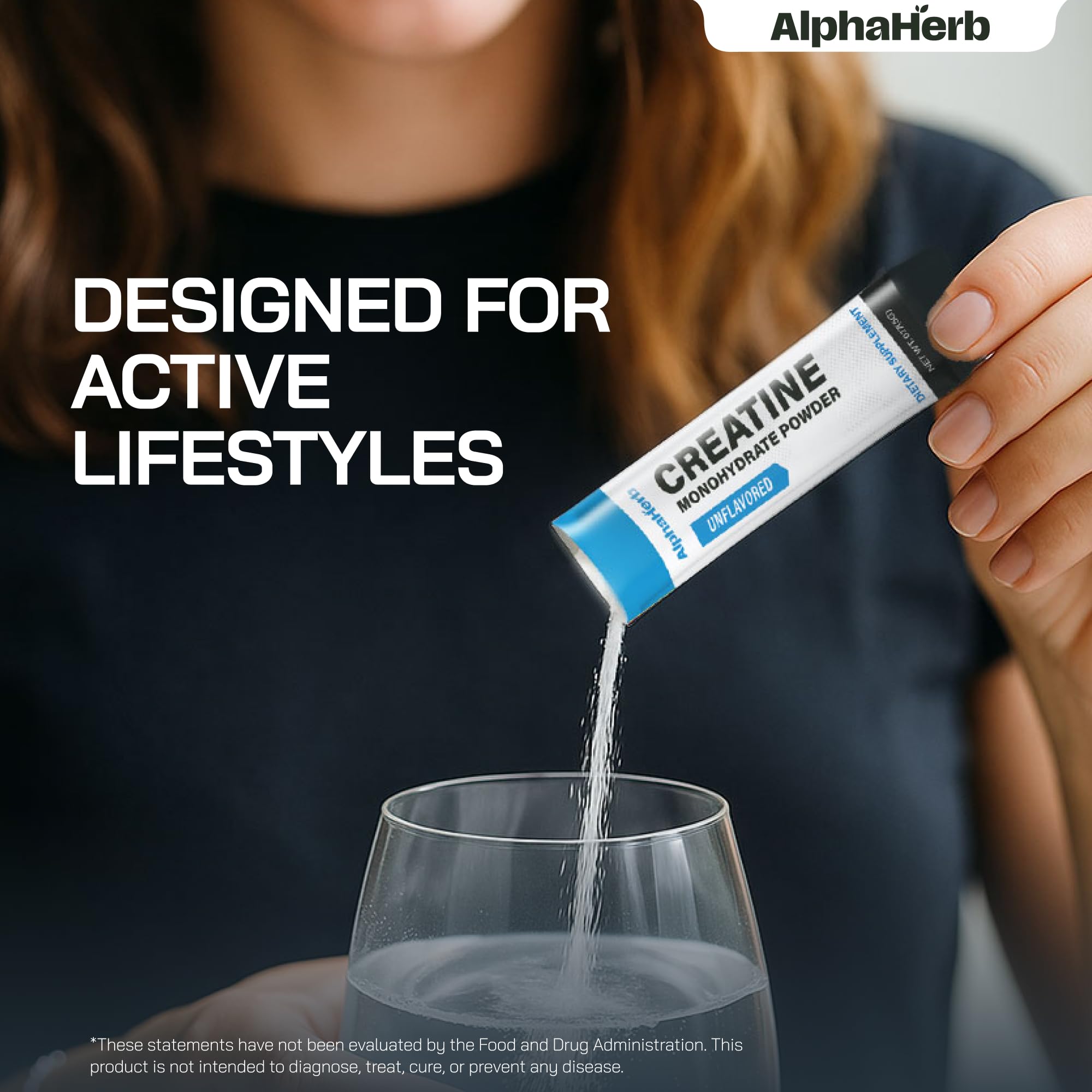 AlphaHerb Creapure Creatine Monohydrate stick pack side view
