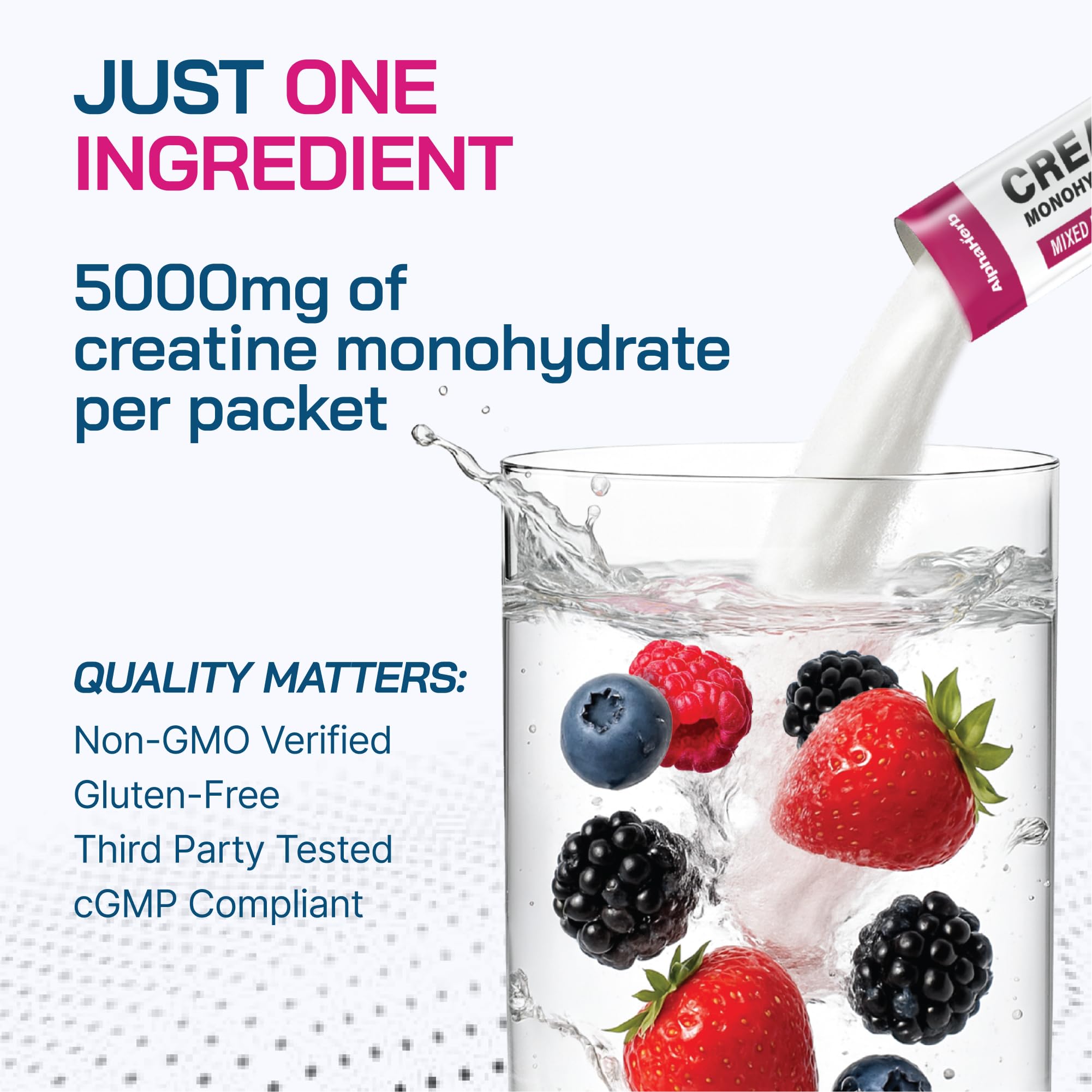 AlphaHerb Creapure Creatine Monohydrate stick pack with water