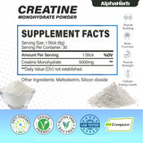 AlphaHerb Creapure Creatine Monohydrate stick packs on a gym bench