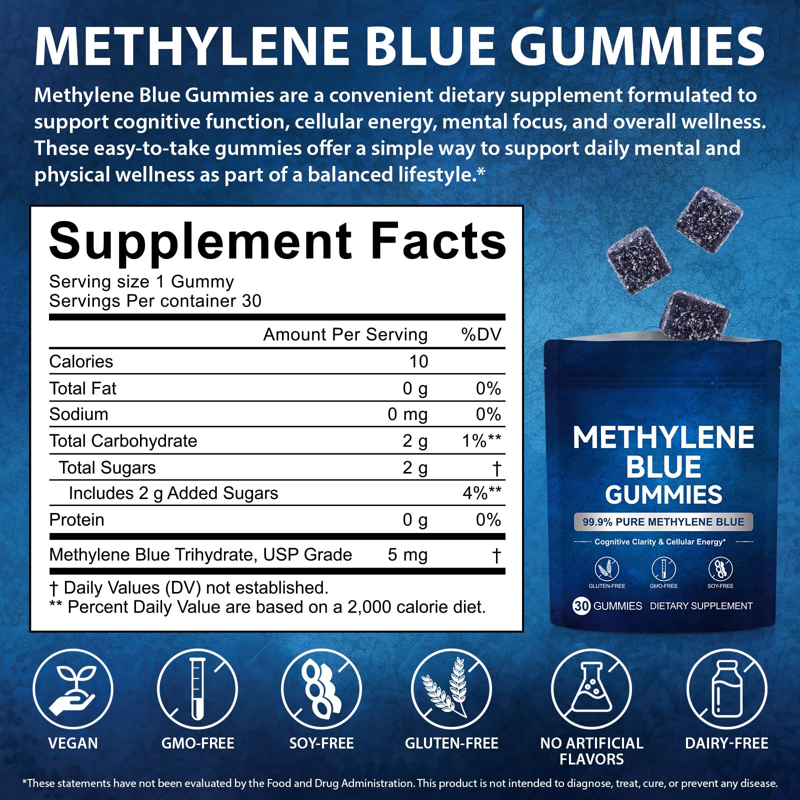 Alstaky Methylene Blue Gummies on a kitchen counter