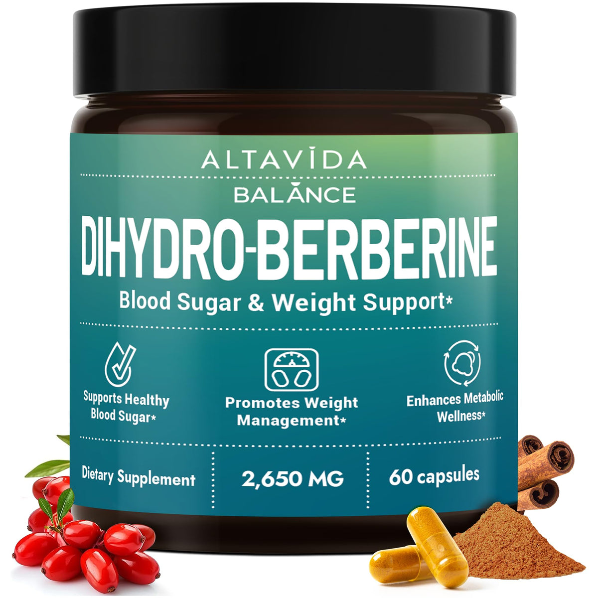 Altavida Berberine Supplement with Ceylon Cinnamon 30 capsules front view