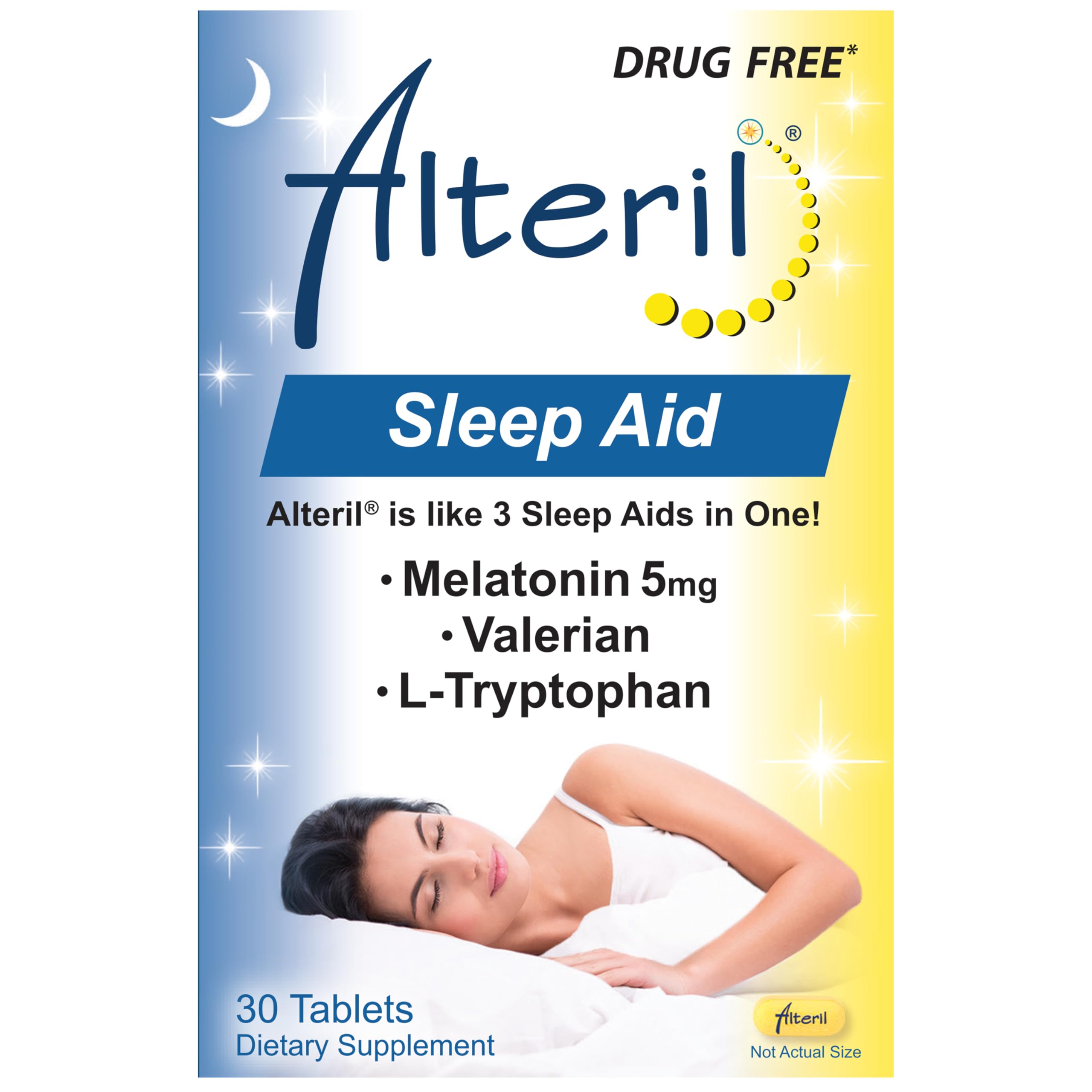 Alteril Sleep Aid Tablets packaging front view, 30 count