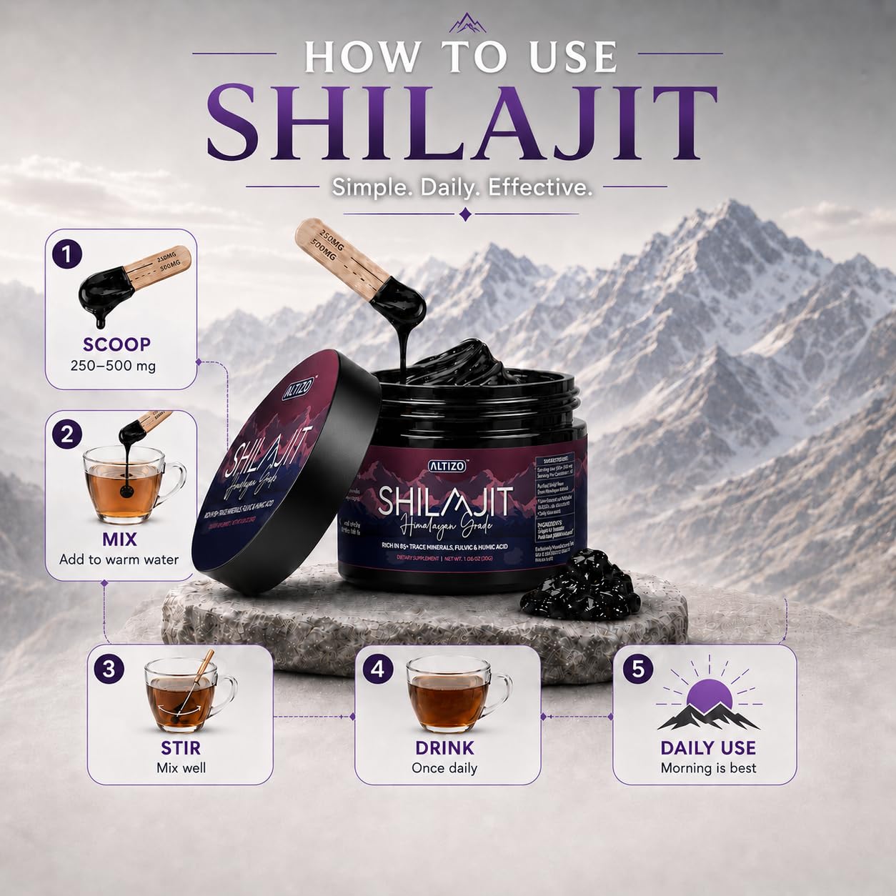 Altizo Pure Himalayan Shilajit Resin in warm water