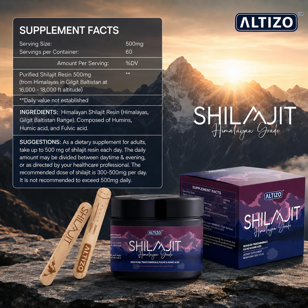 Altizo Pure Himalayan Shilajit Resin with herbal background
