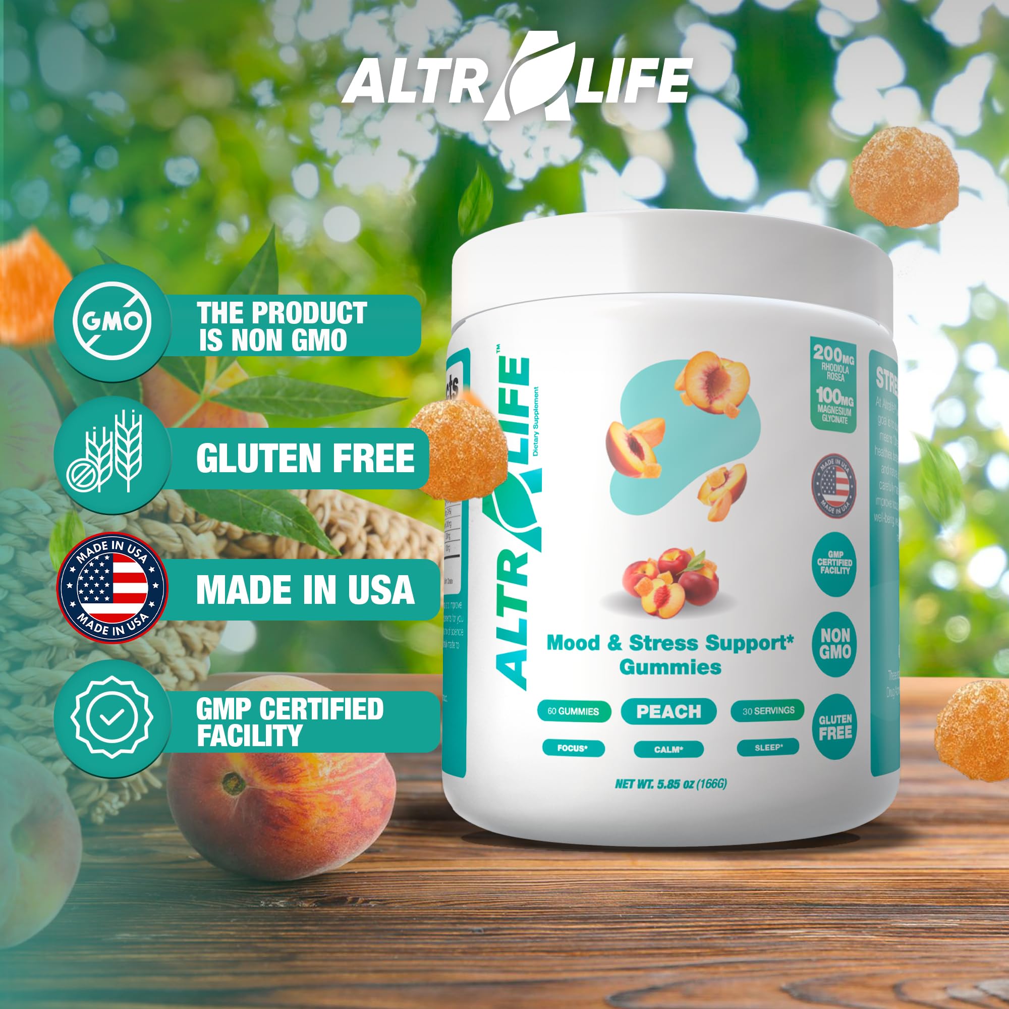 ALTRALIFE Magnesium Gummies on a wooden table