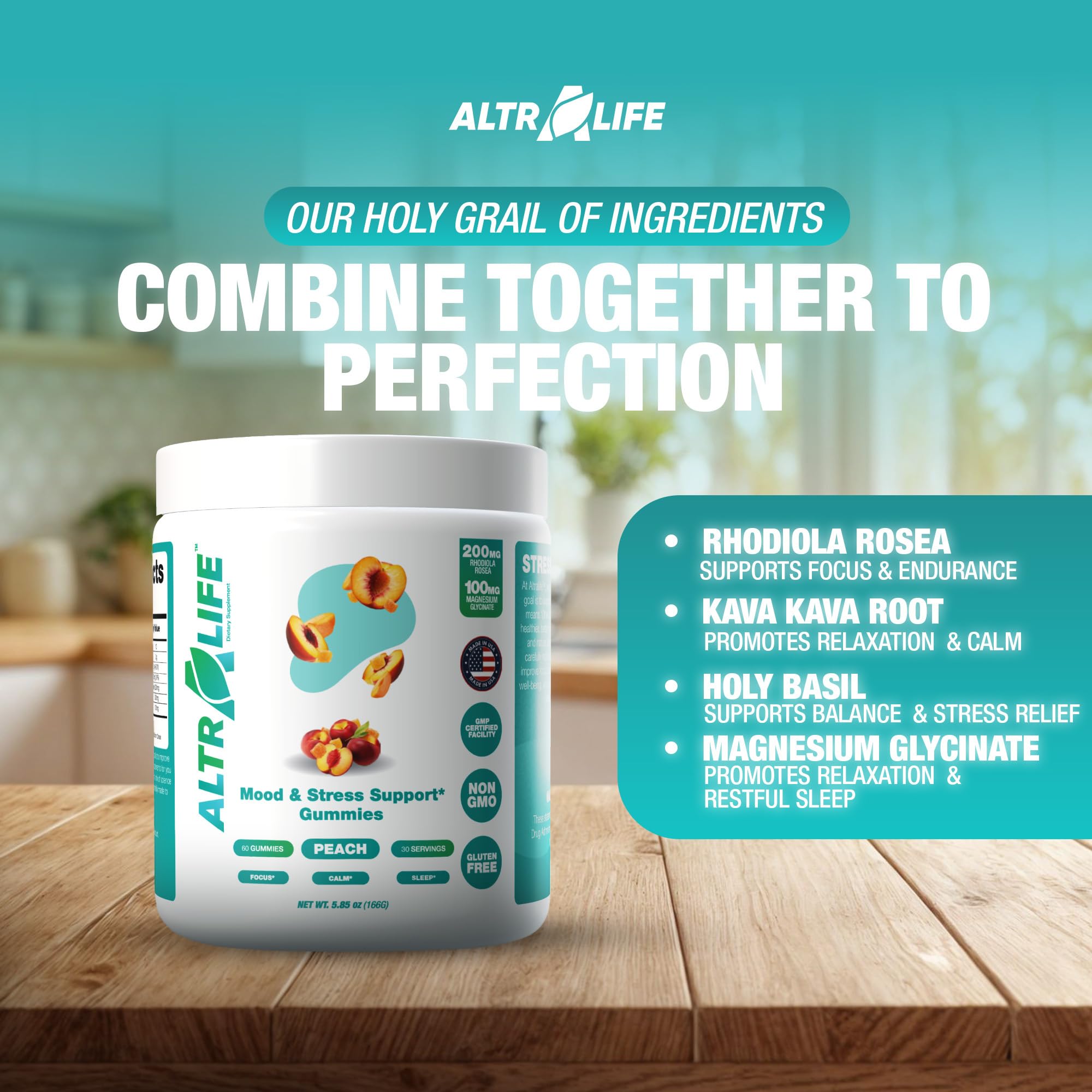 ALTRALIFE Magnesium Gummies with Rhodiola and Holy Basil ingredients