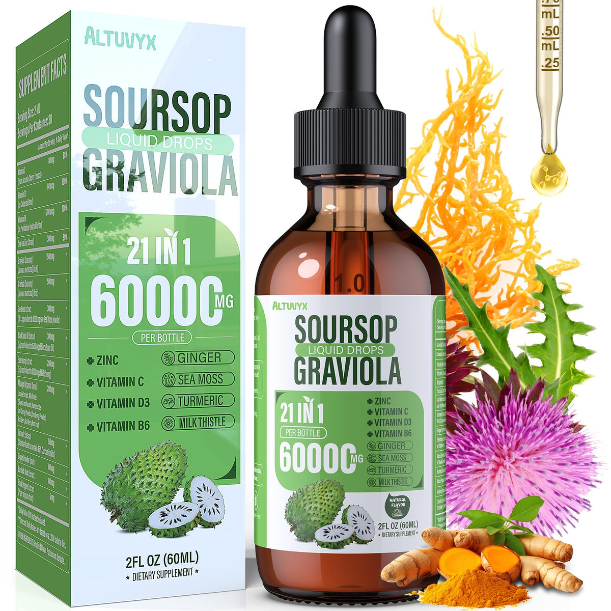 Altuvyx Soursop Liquid Drops 2000MG front view