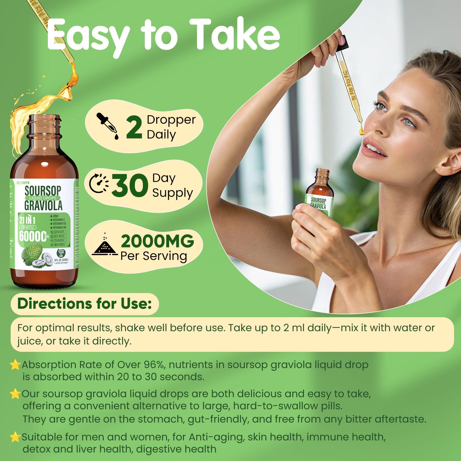 Altuvyx Soursop Liquid Drops lifestyle shot on kitchen counter
