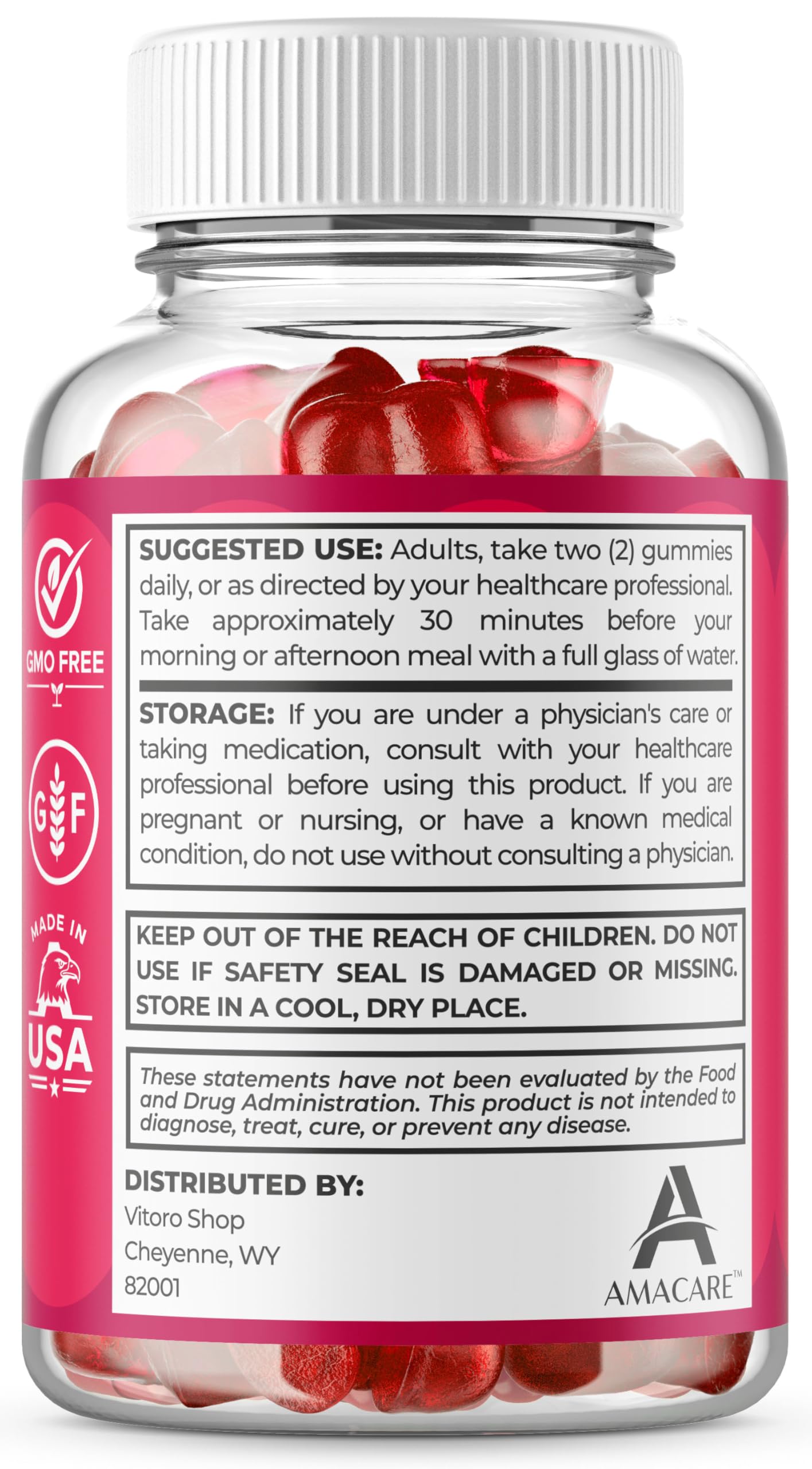 AMACARE Jelly Burn Gummies with a glass of water