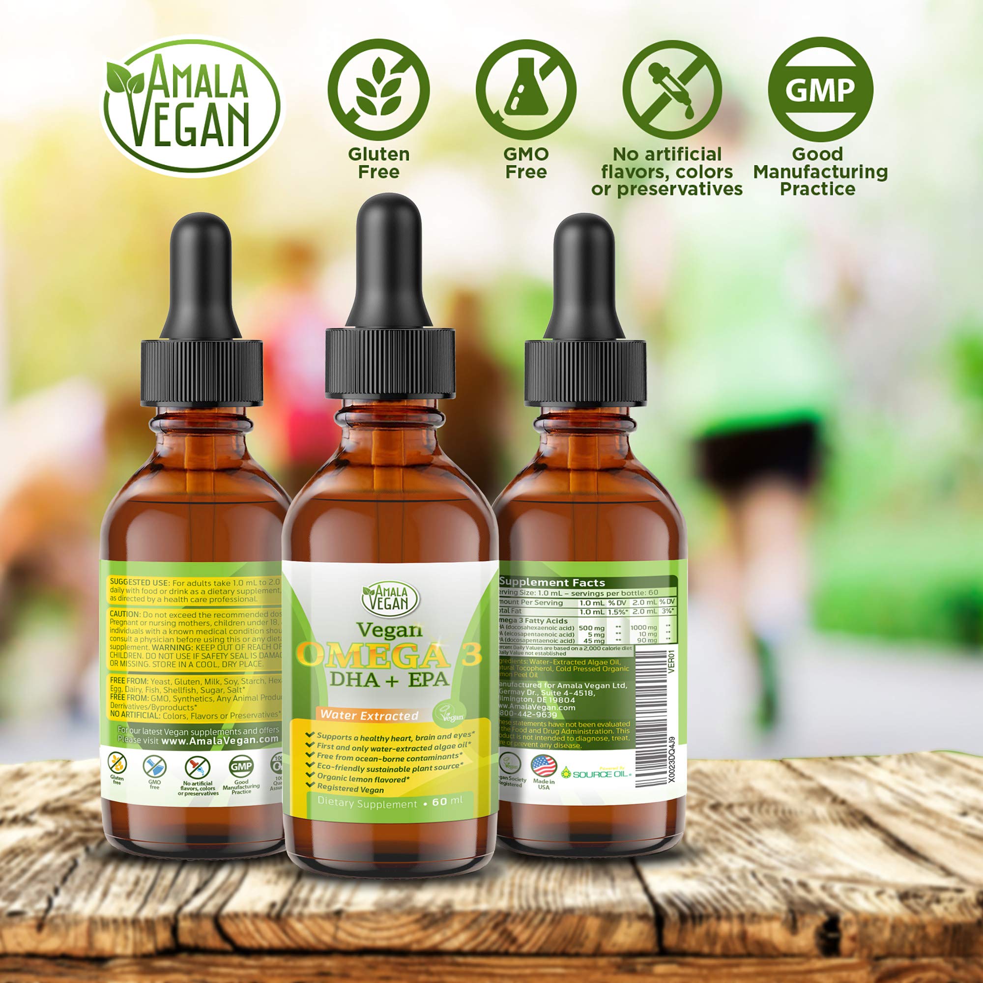 Amala Vegan Omega-3 Algae Oil bottle side view