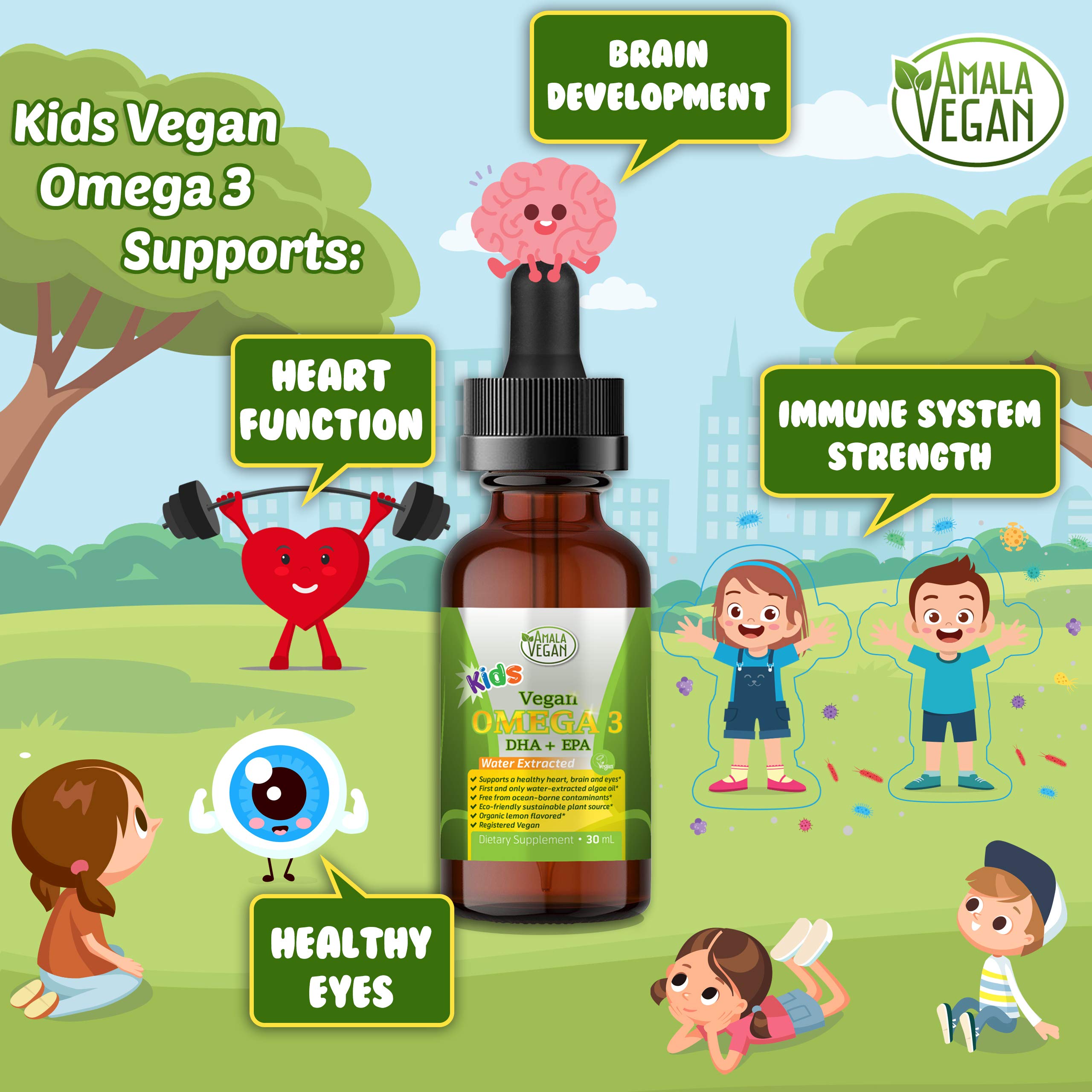 Amala Vegan Omega-3 Liquid Supplement bottle side view