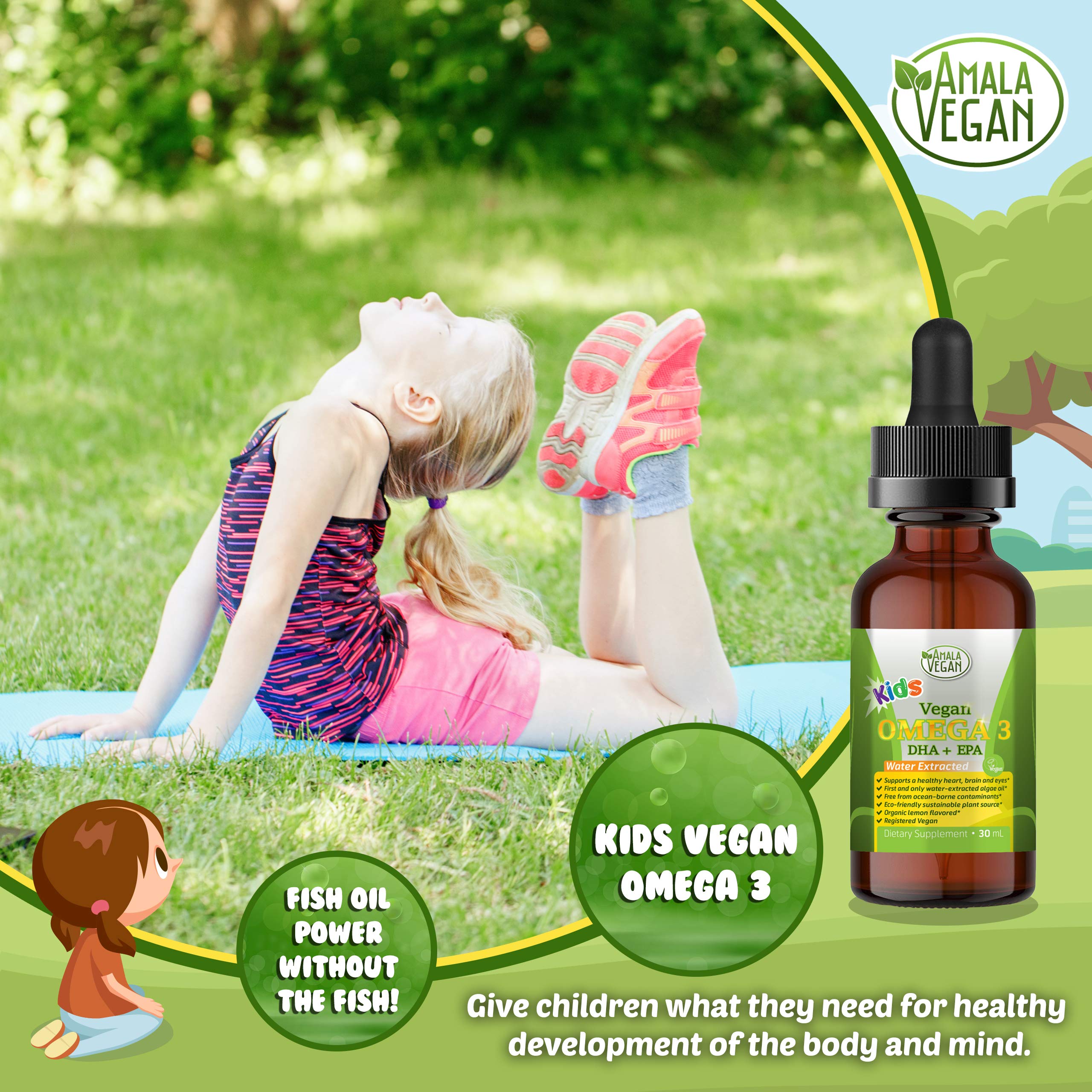 Amala Vegan Omega-3 Liquid Supplement bottle top with dropper