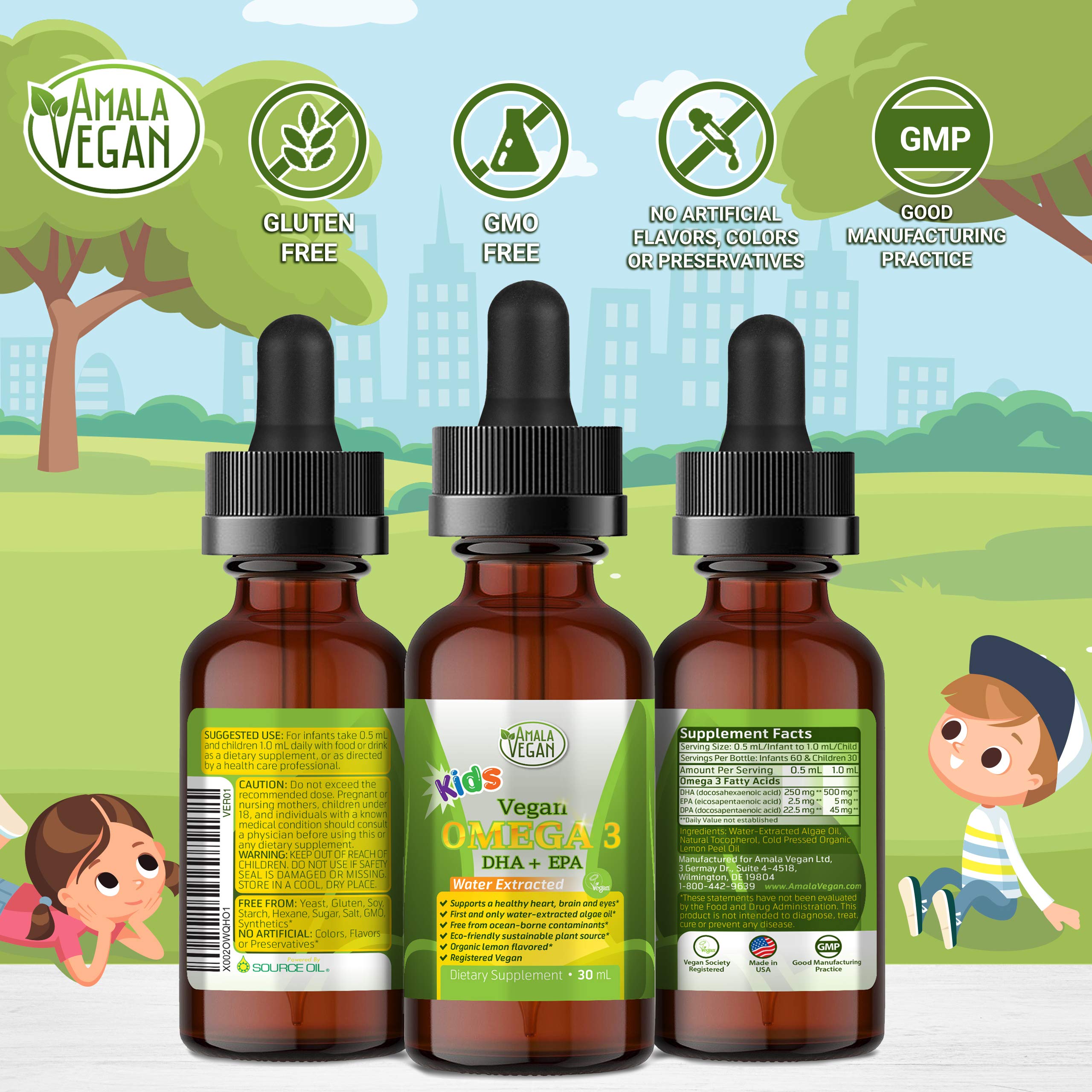 Amala Vegan Omega-3 Liquid Supplement in a kitchen setting