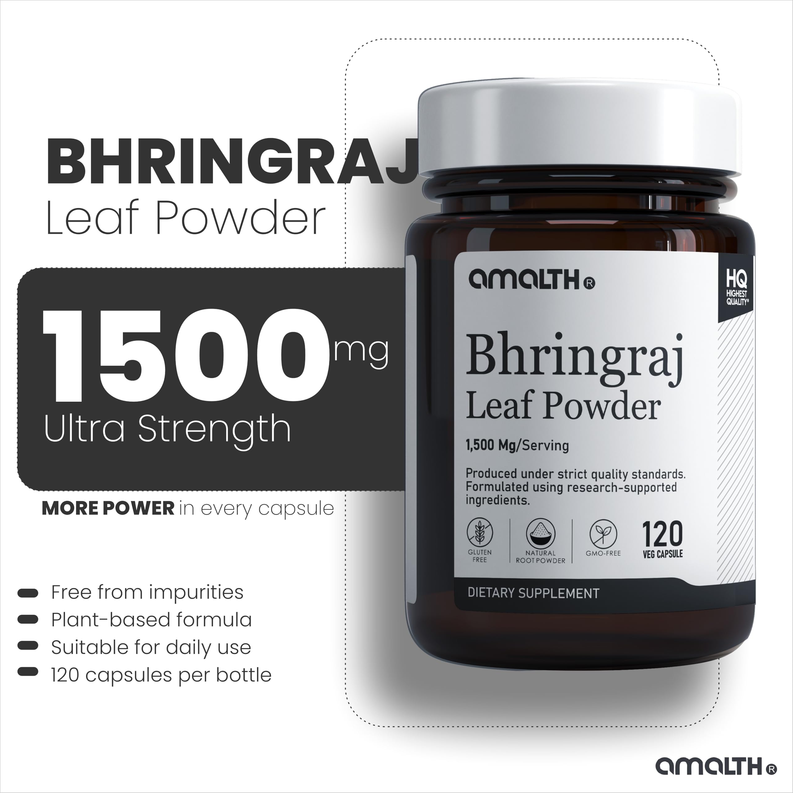 AMALTH Bhringraj Leaf Powder Capsules 1500mg bottle packaging