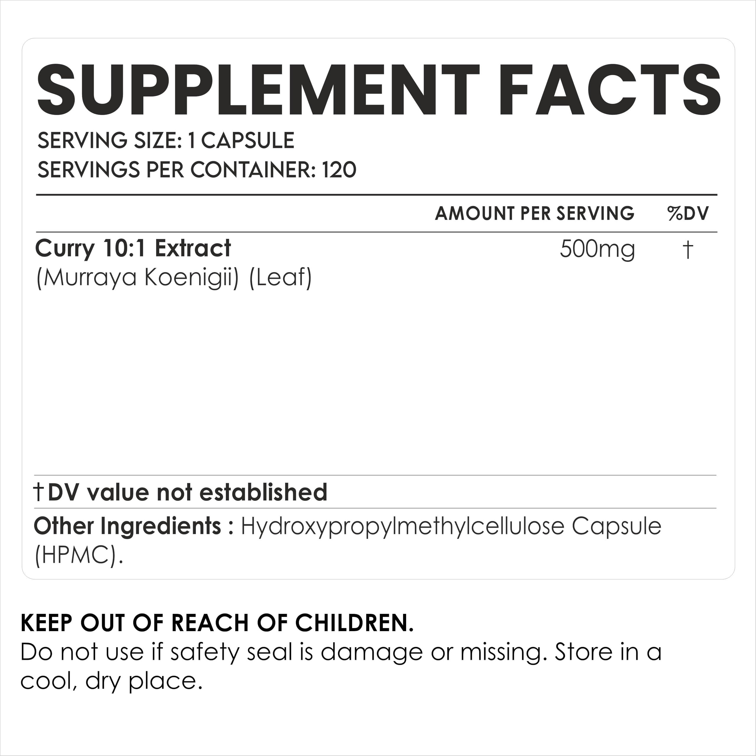 AMALTH Curry Leaf Extract Capsules 500mg bottle side view