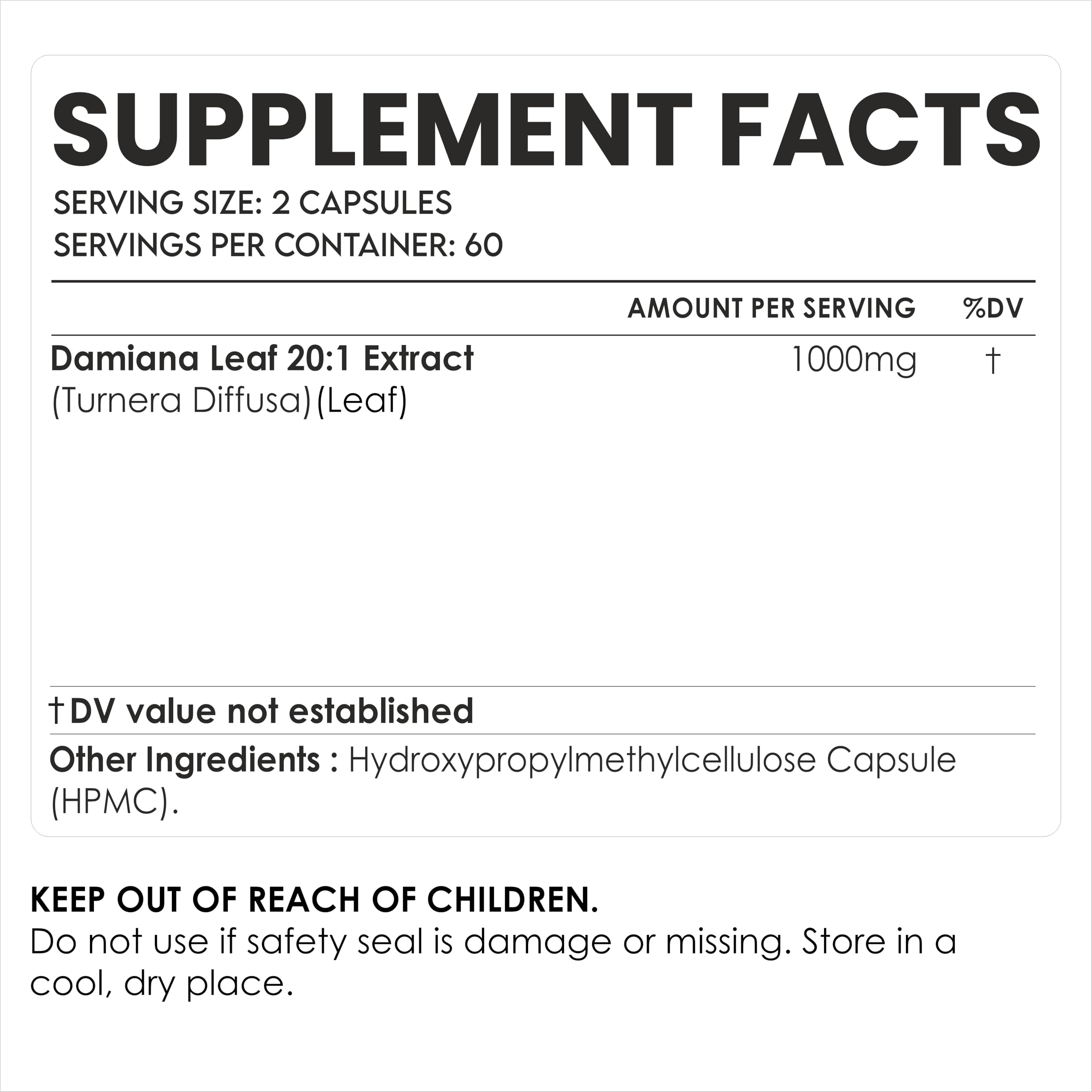 AMALTH Damiana Leaf Extract Capsules 1000mg side view