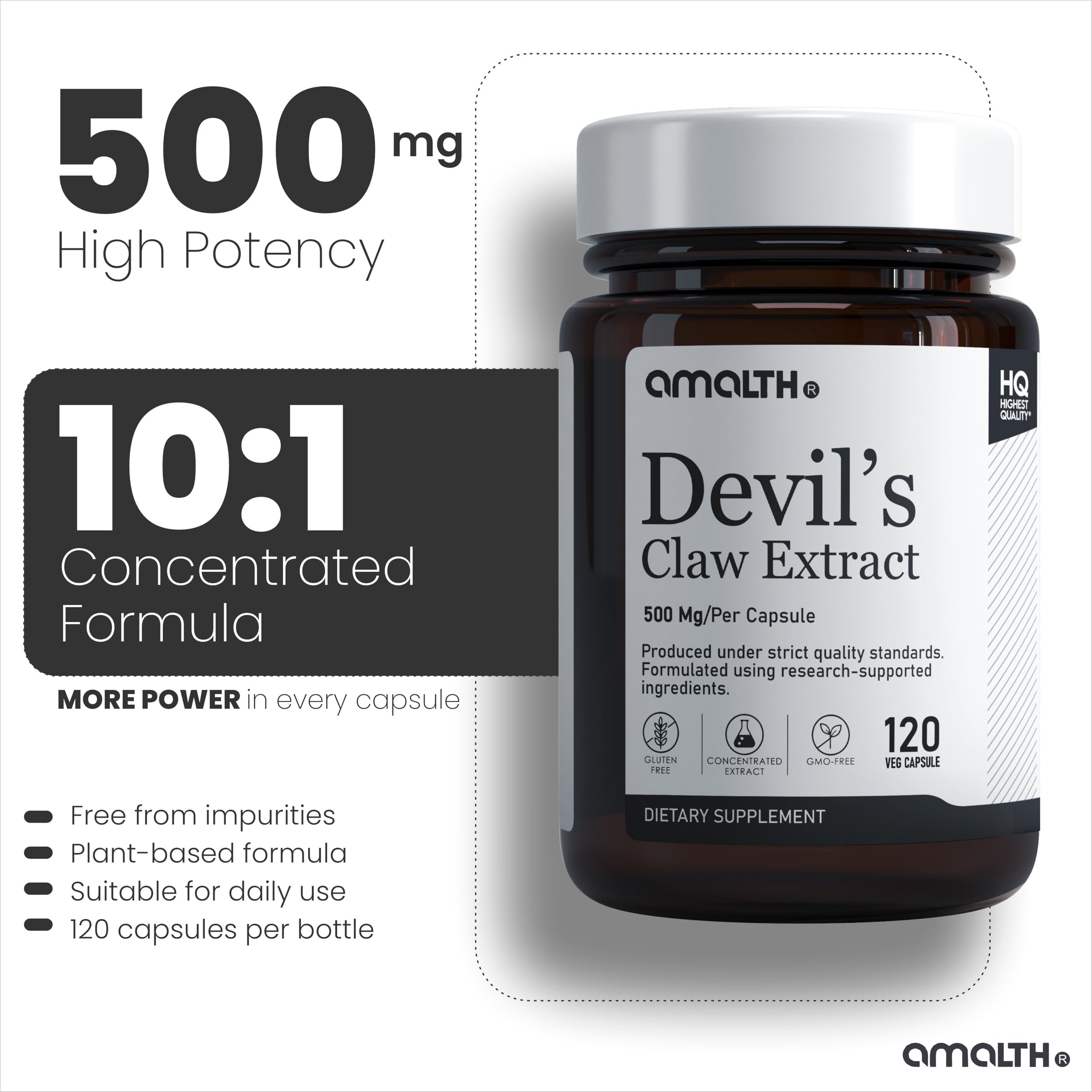 AMALTH Devil's Claw Extract Capsules 500mg bottle with label