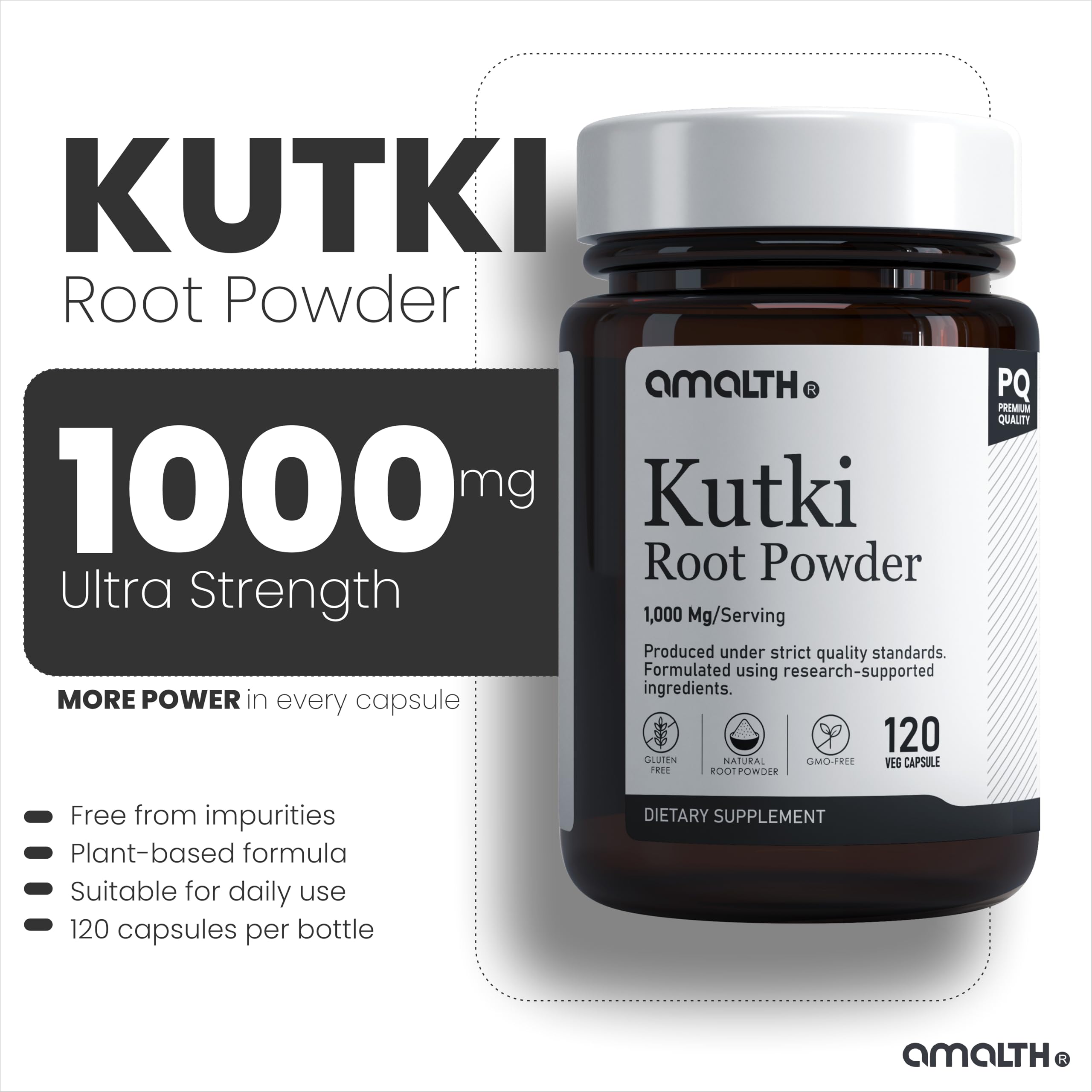 AMALTH Kutki Capsules 1000mg back view with ingredient list