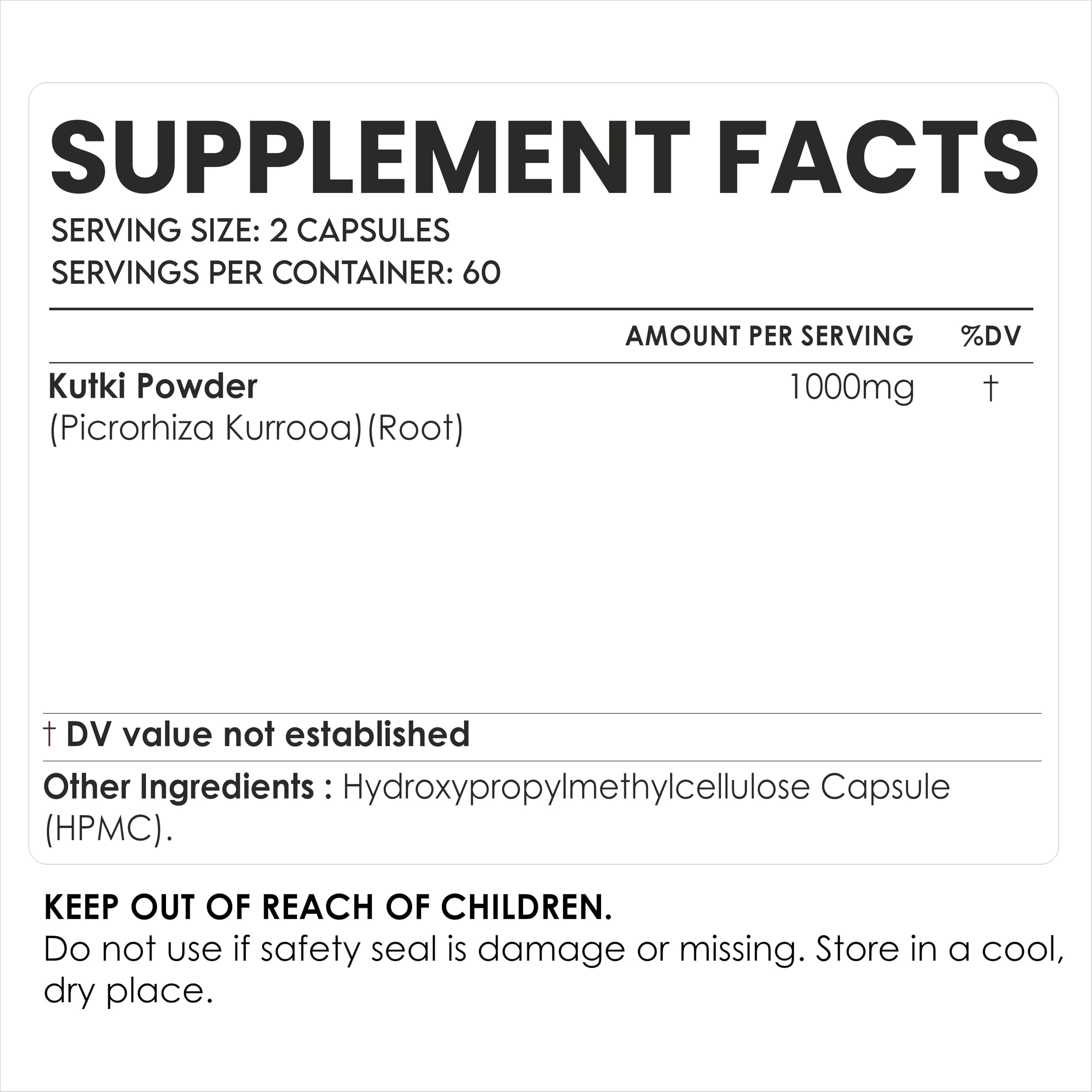 AMALTH Kutki Capsules 1000mg side view showing capsule size