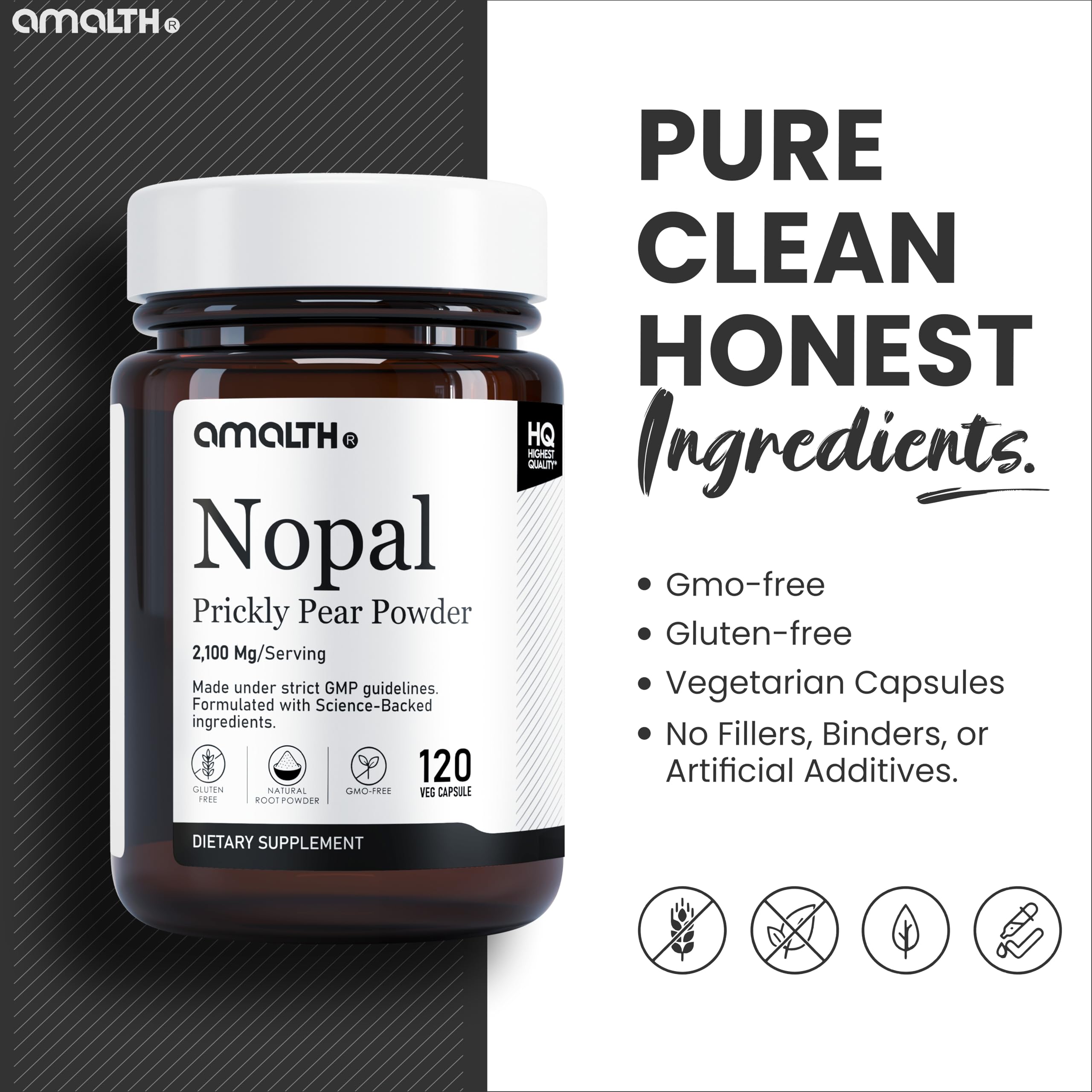 AMALTH Nopal Cactus Extract Capsules 1000mg capsules on a wooden surface
