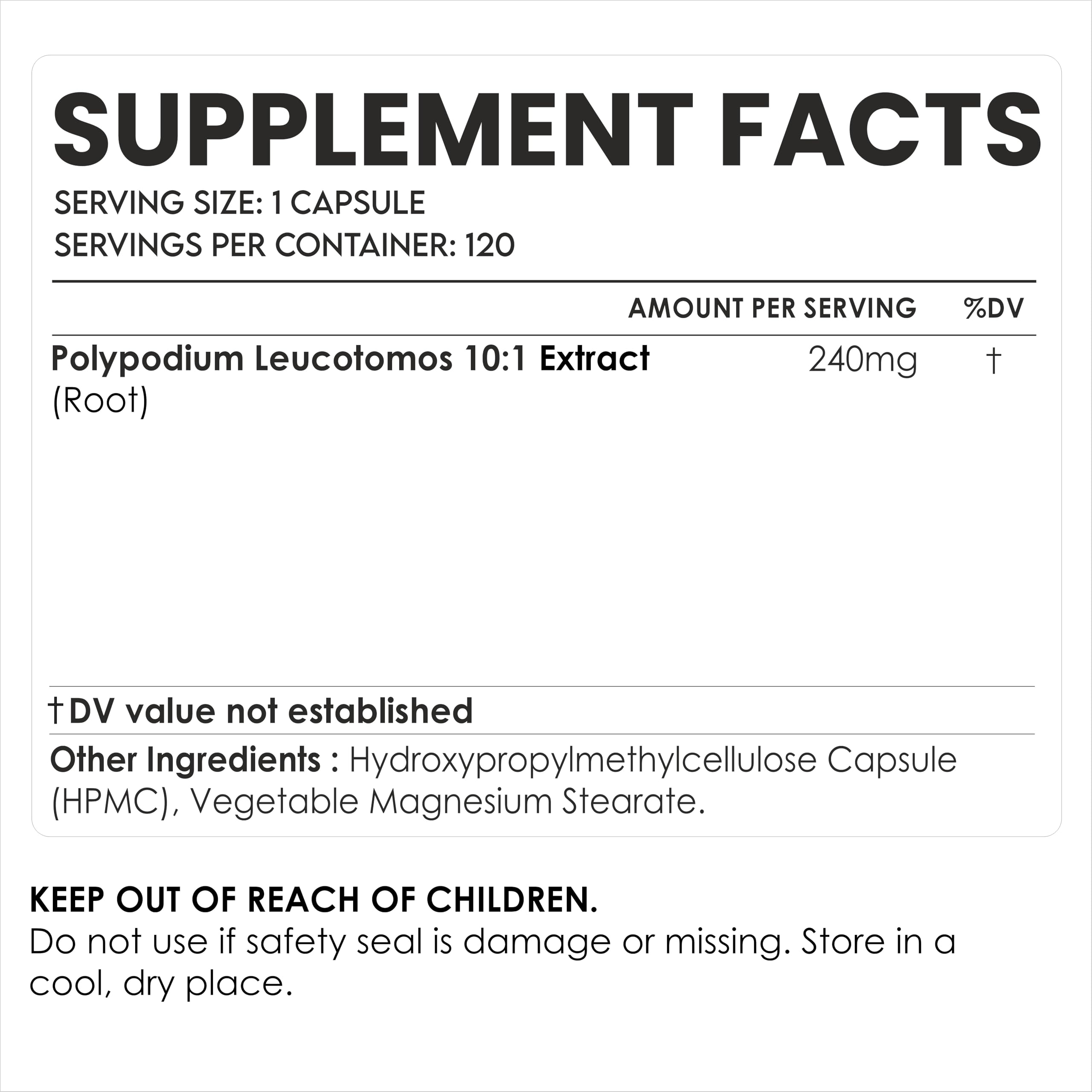 AMALTH Polypodium Leucotomos Capsules 240mg bottle with label