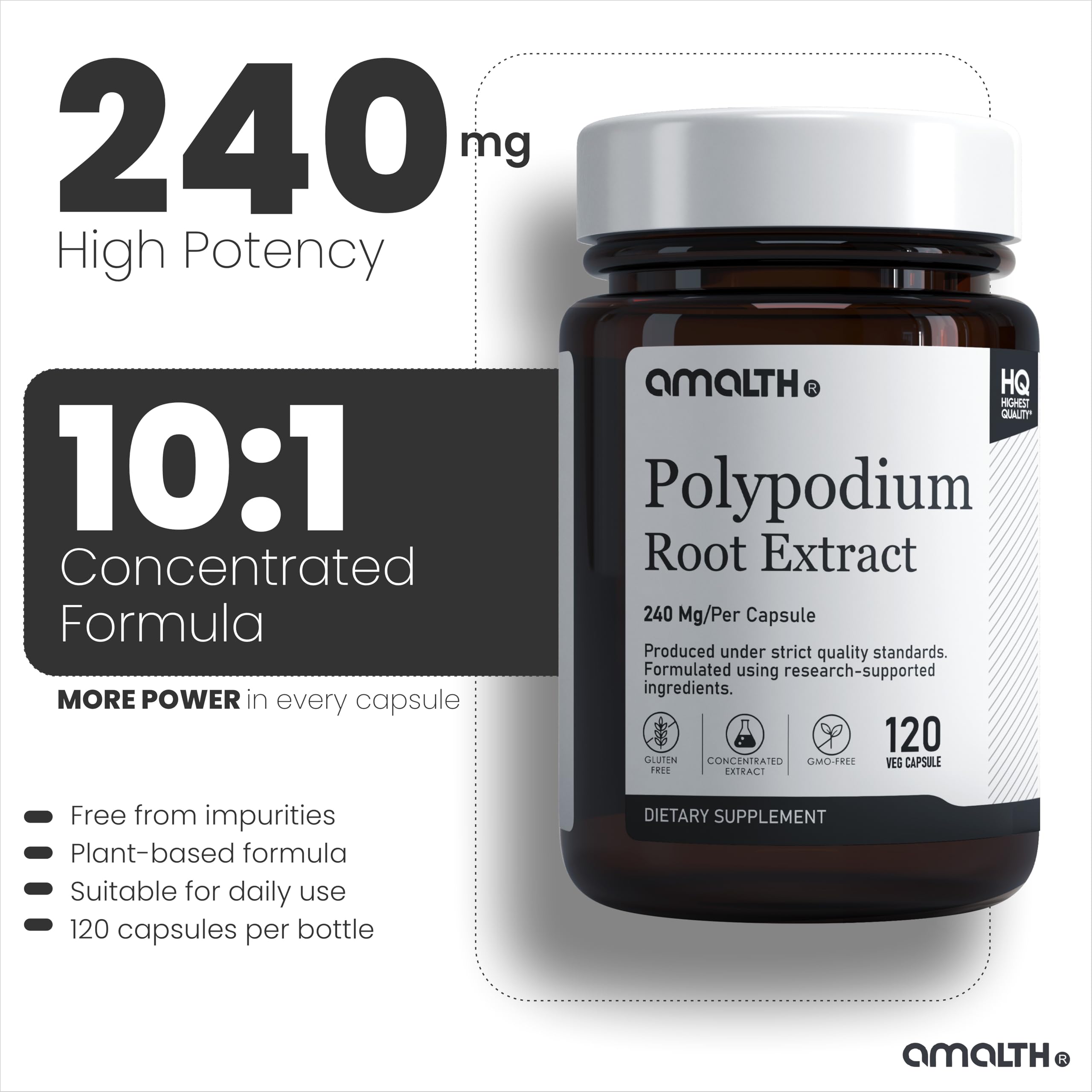 AMALTH Polypodium Leucotomos Capsules 240mg side view