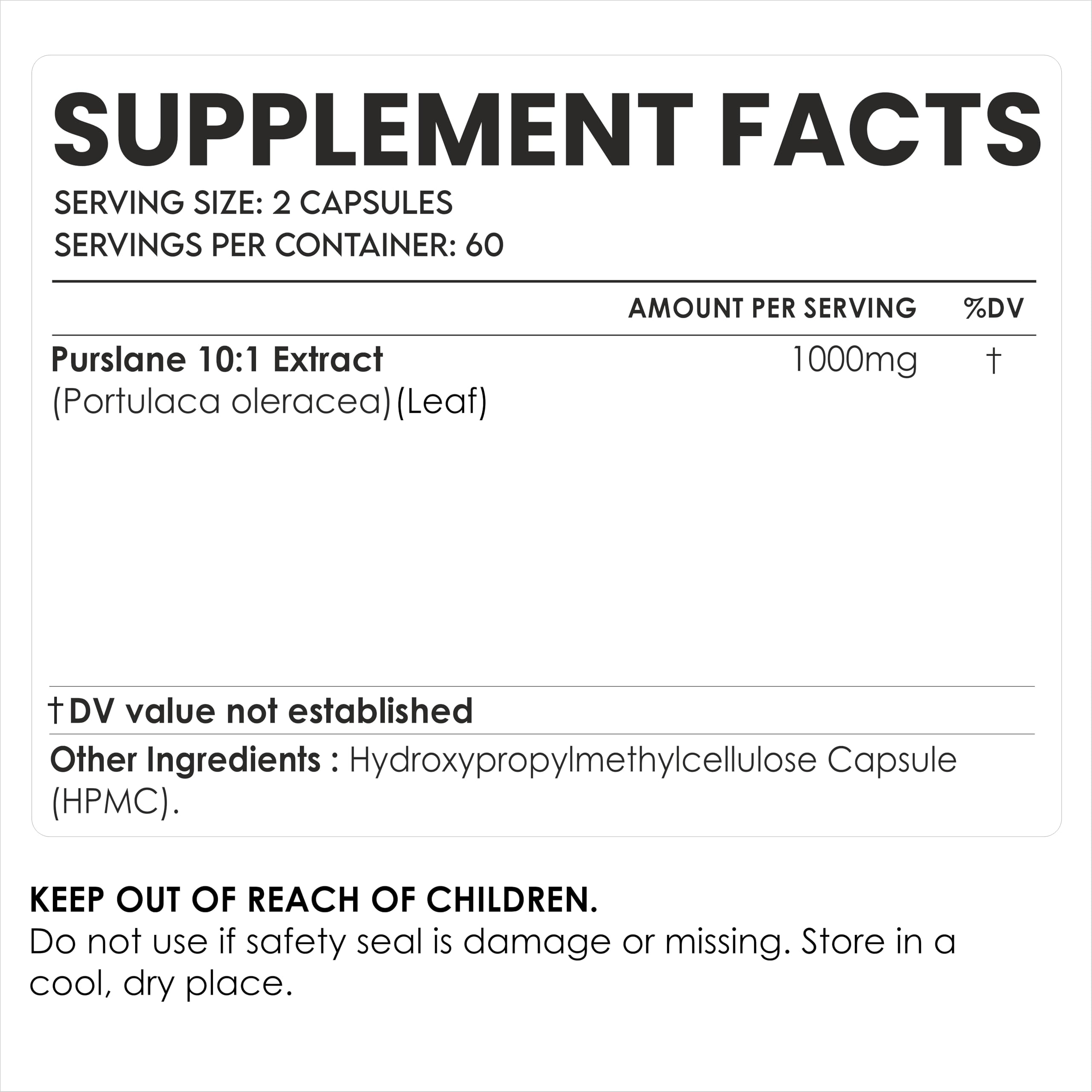 AMALTH Purslane Leaf Extract Capsules side view showing capsule size