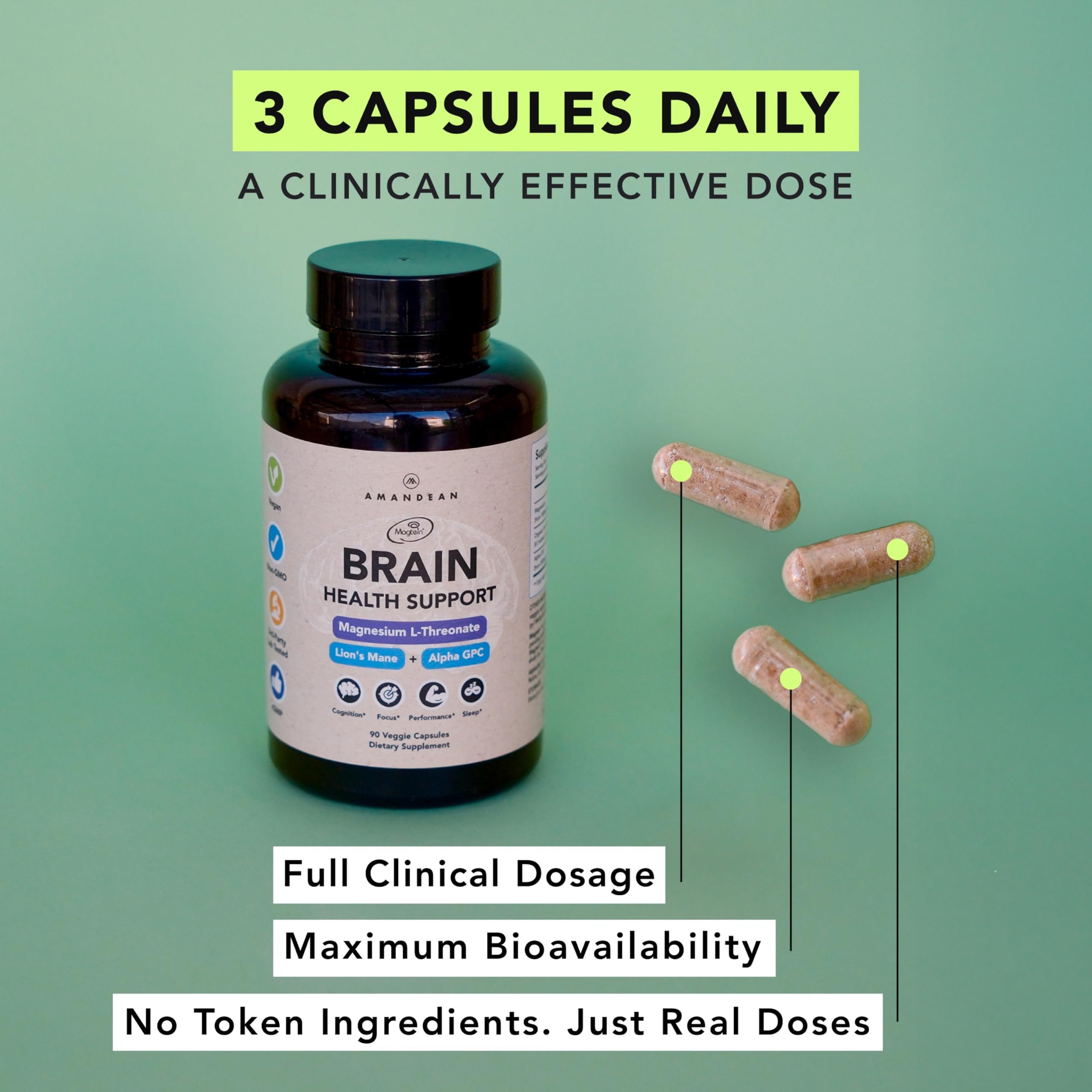 AMANDEAN Brain support Nootropic Supplement side view