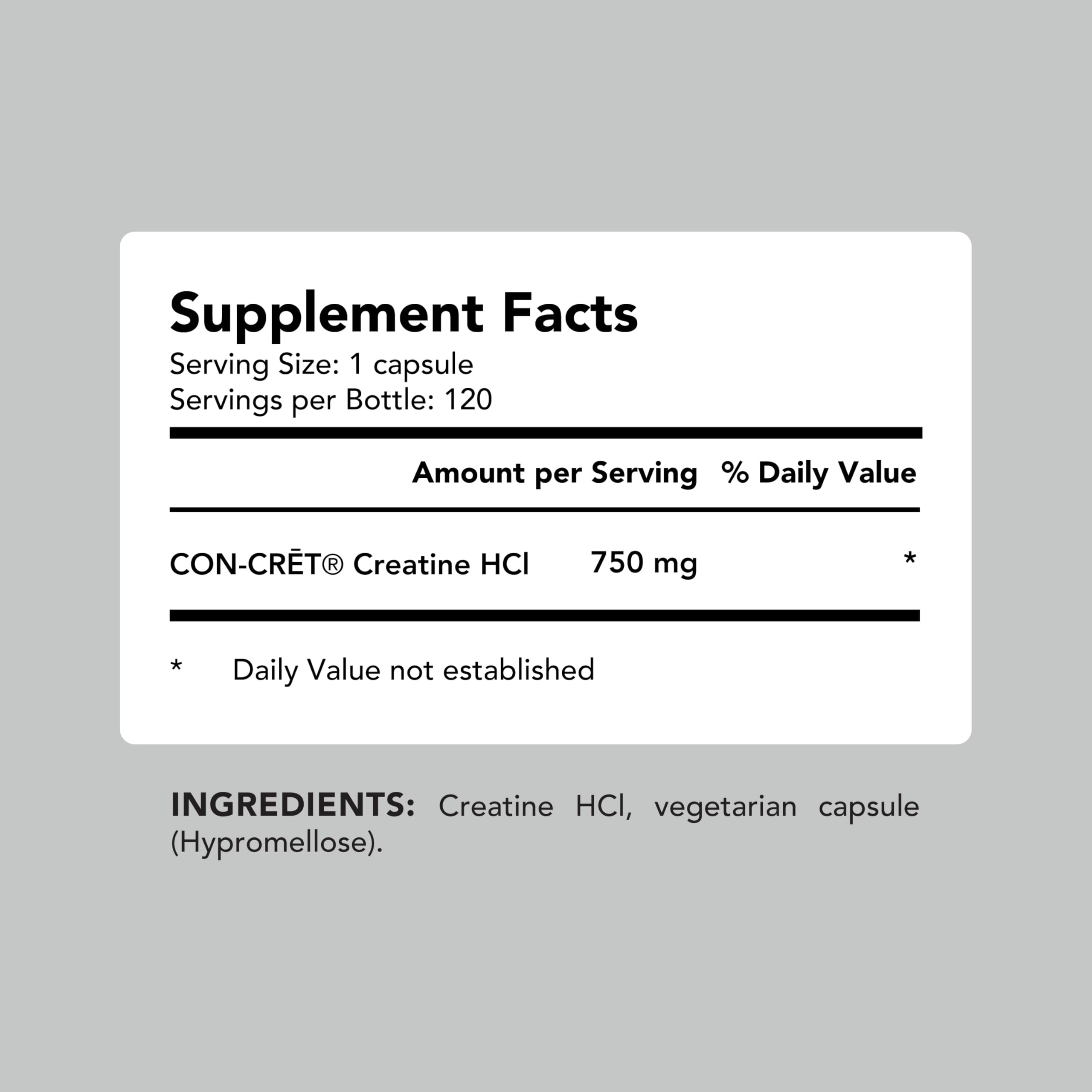 AMANDEAN Creatine HCl 750mg capsules on a wooden table