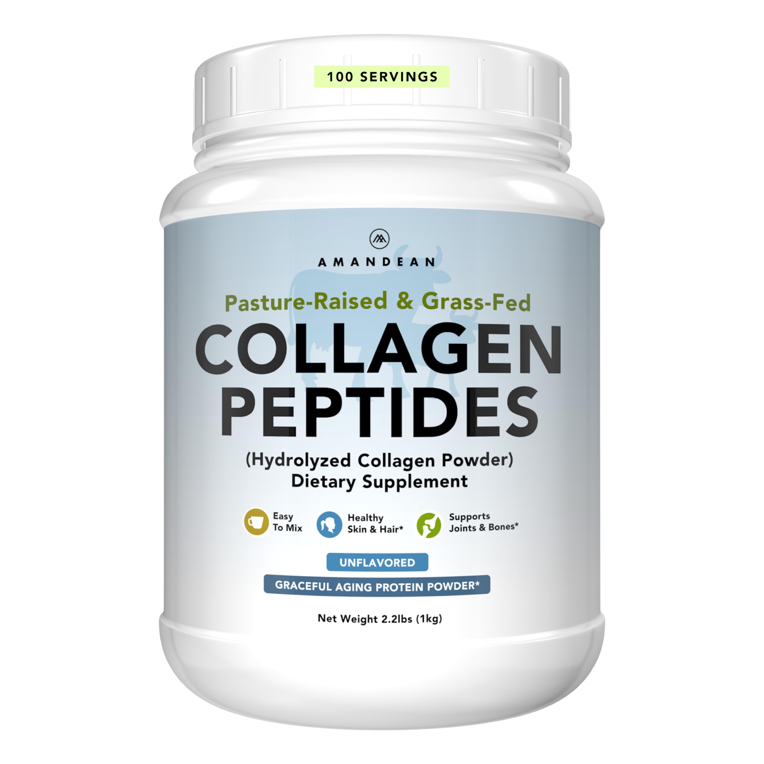 AMANDEAN Grass-Fed Beef Collagen Peptides 1100g front view