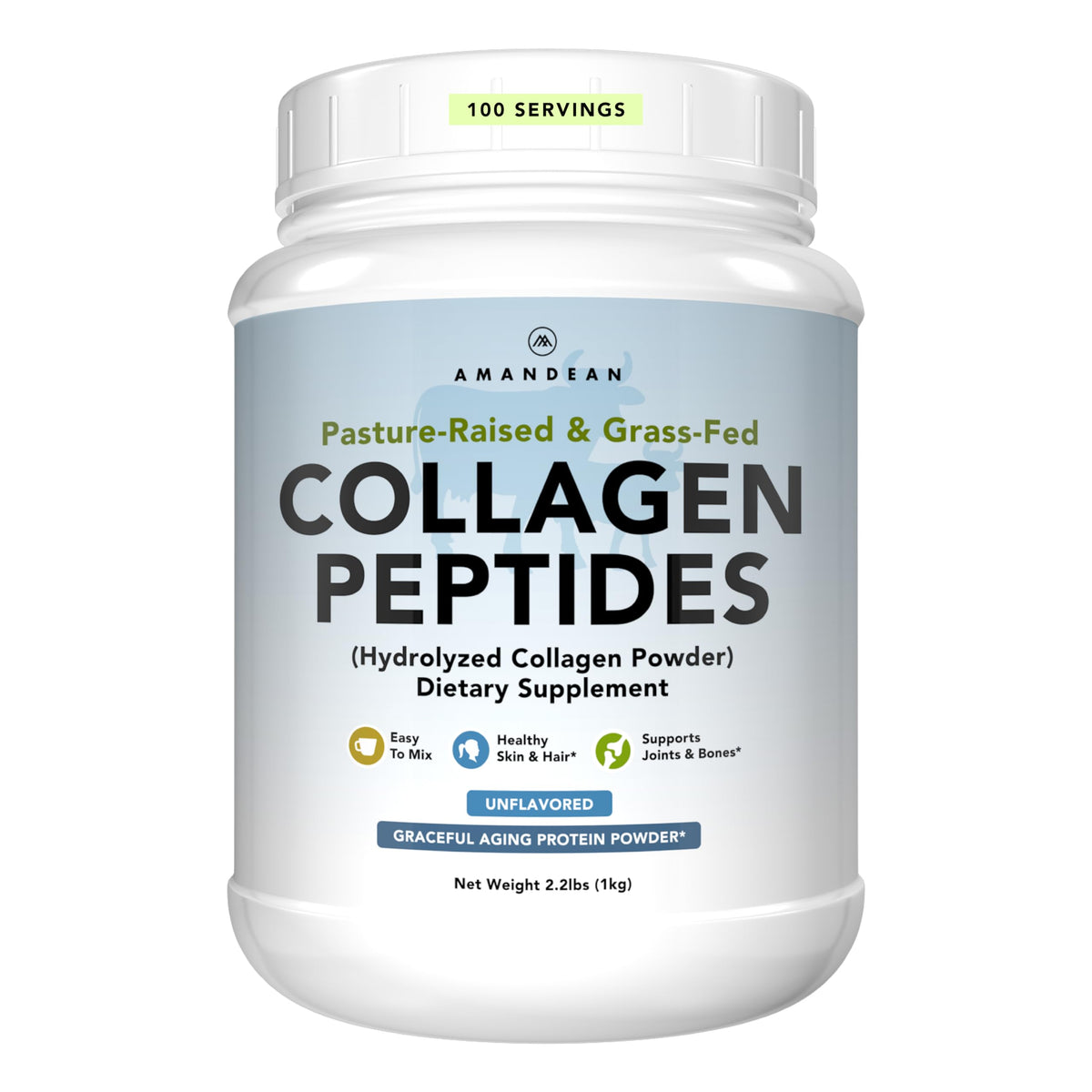 AMANDEAN Grass-Fed Beef Collagen Peptides 1100g front view