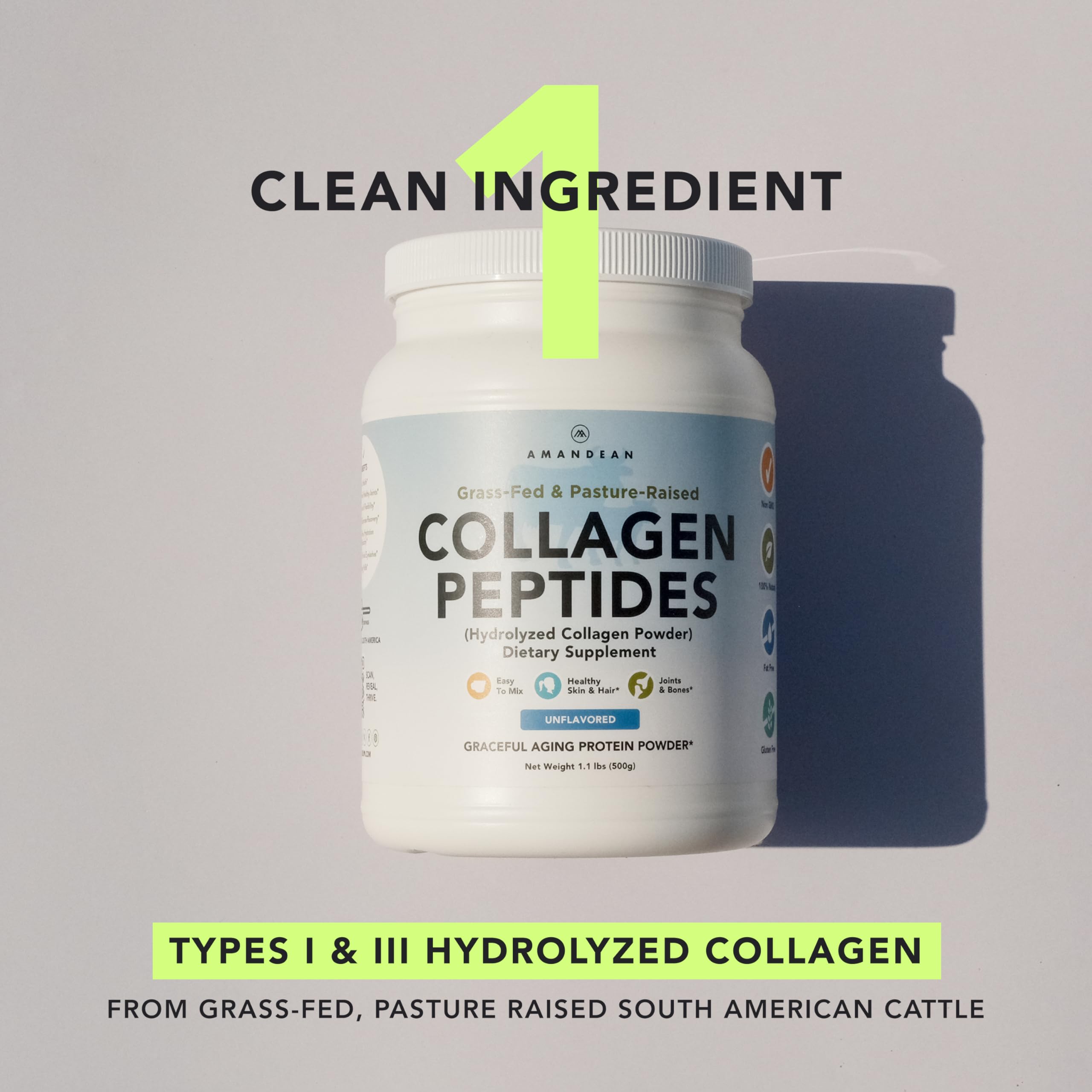 AMANDEAN Grass-Fed Beef Collagen Powder serving suggestion in a glass