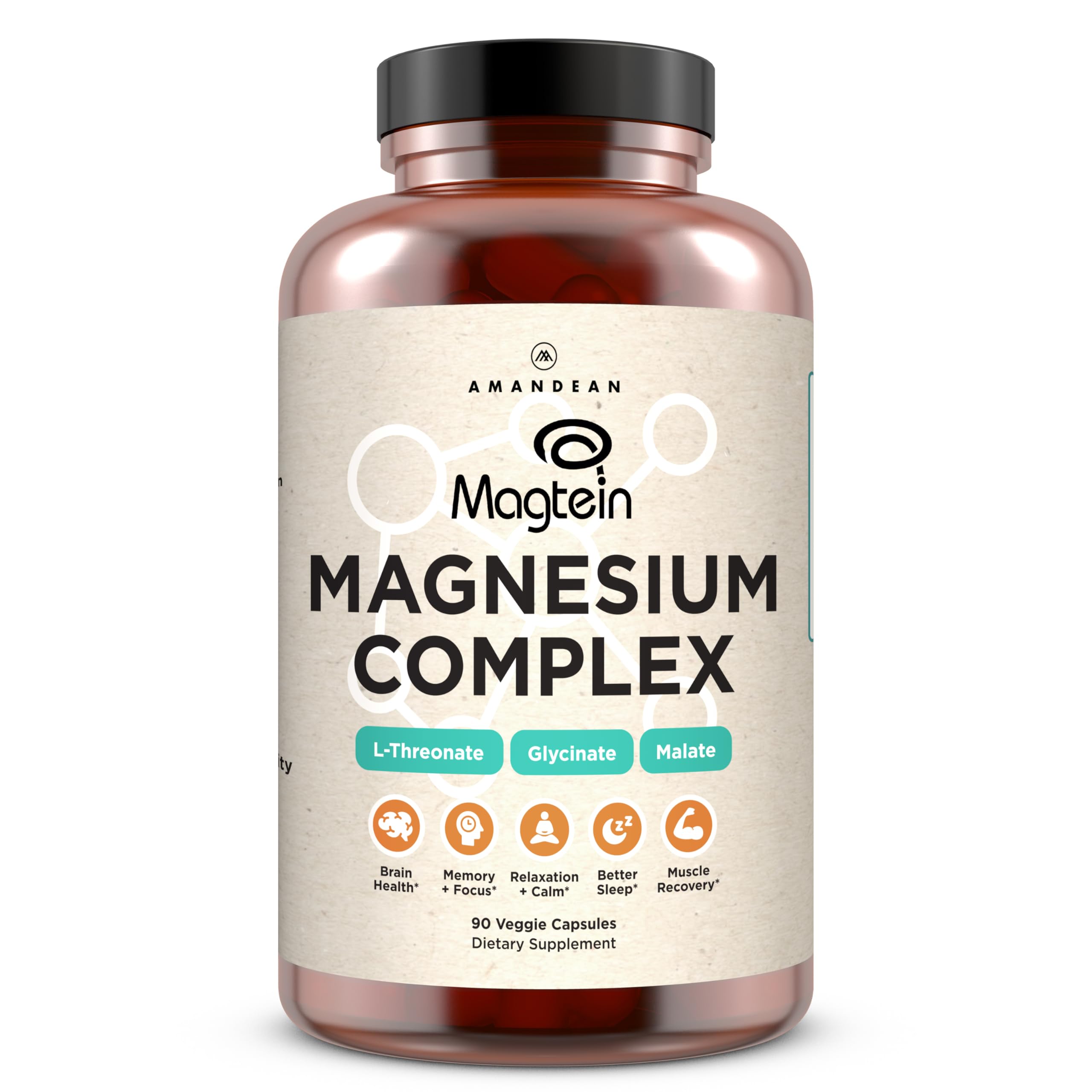AMANDEAN Magnesium L-Threonate Complex 270mg 90 Veggie Capsules front view