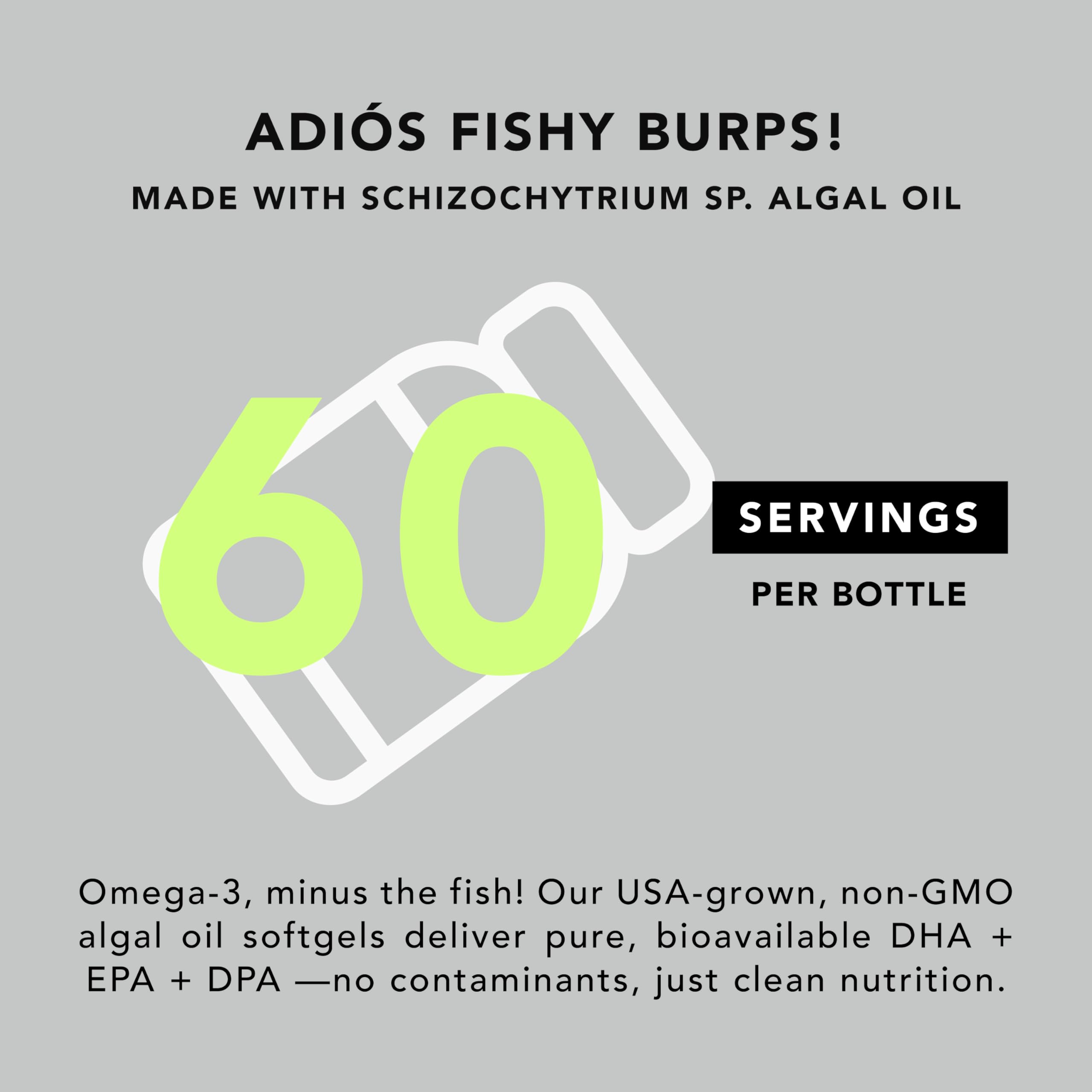 AMANDEAN Vegan Omega-3 Algal Oil Capsules with a measuring spoon