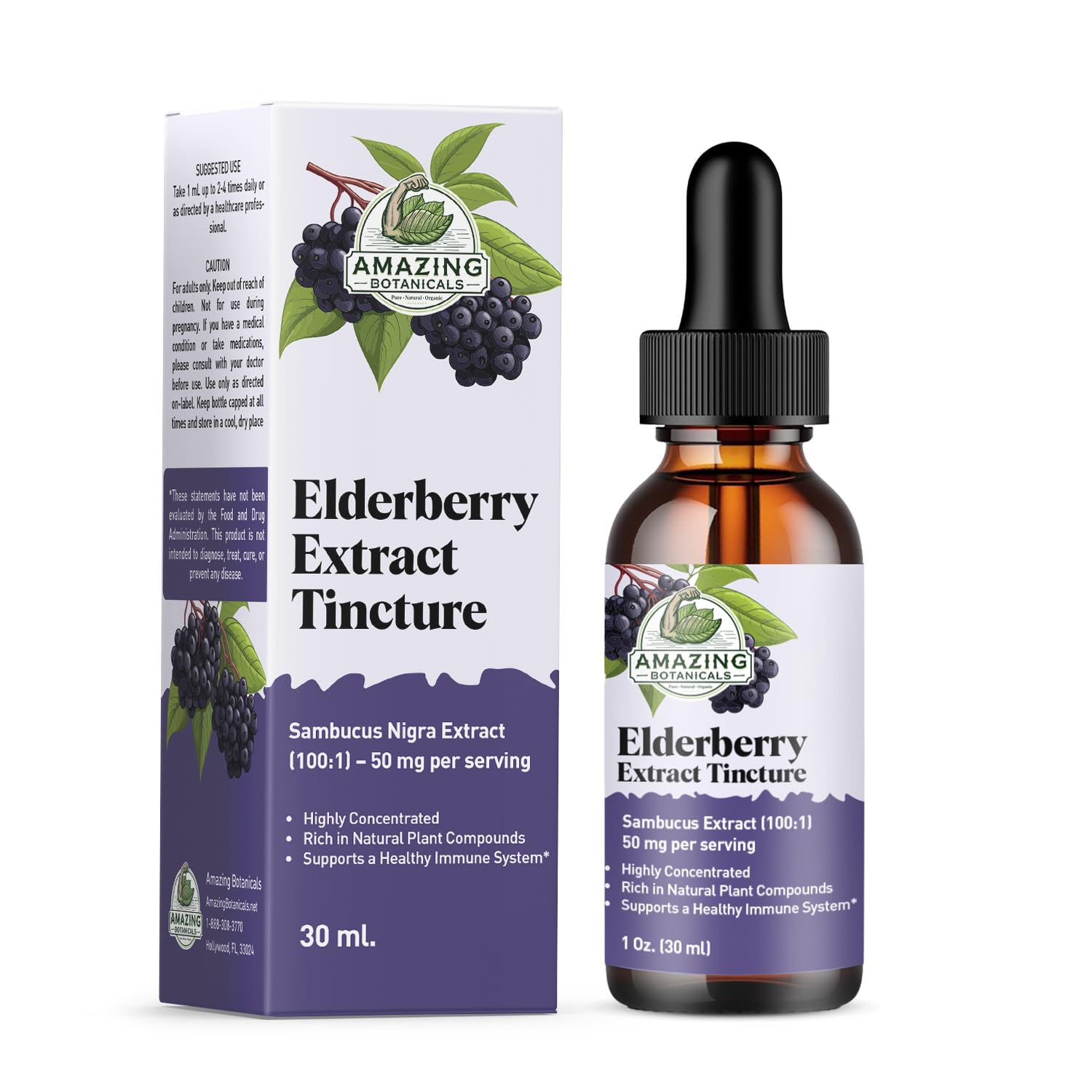 Amazing Botanicals Elderberry Tincture 100X Strength 30ml front view