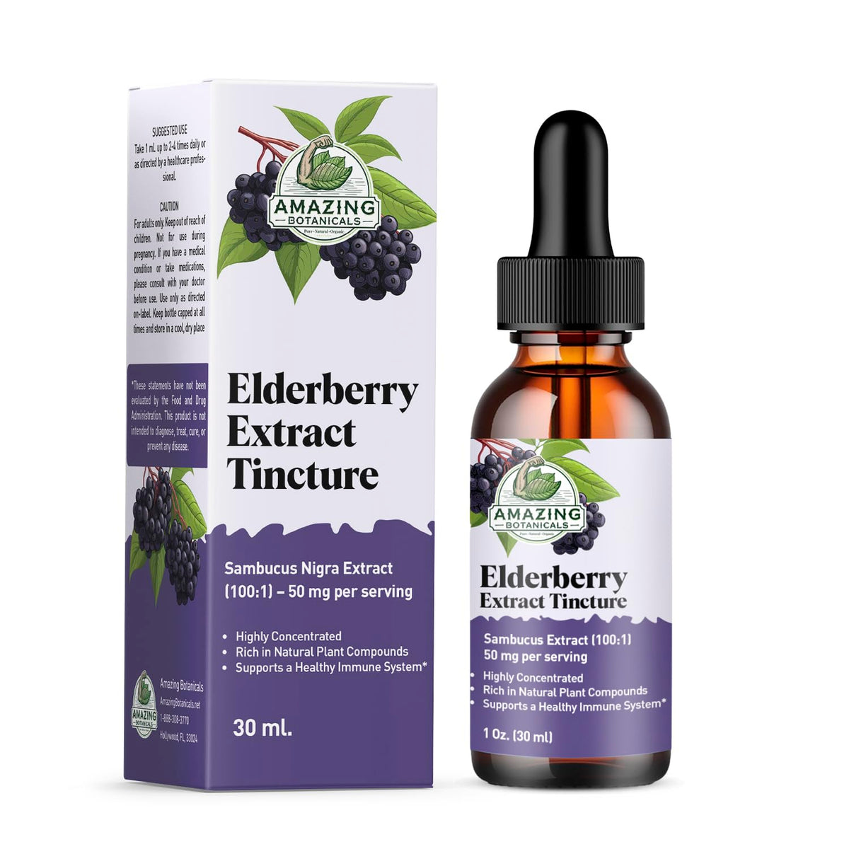 Amazing Botanicals Elderberry Tincture 100X Strength 30ml front view