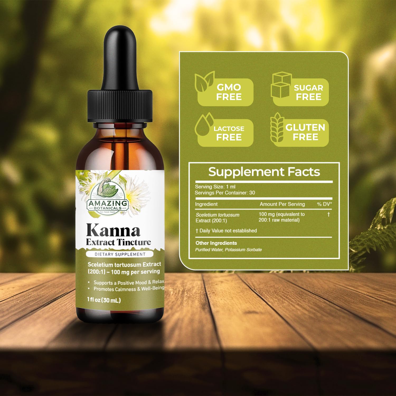 Amazing Botanicals Kanna Tincture 200X Extract 30ml label close-up