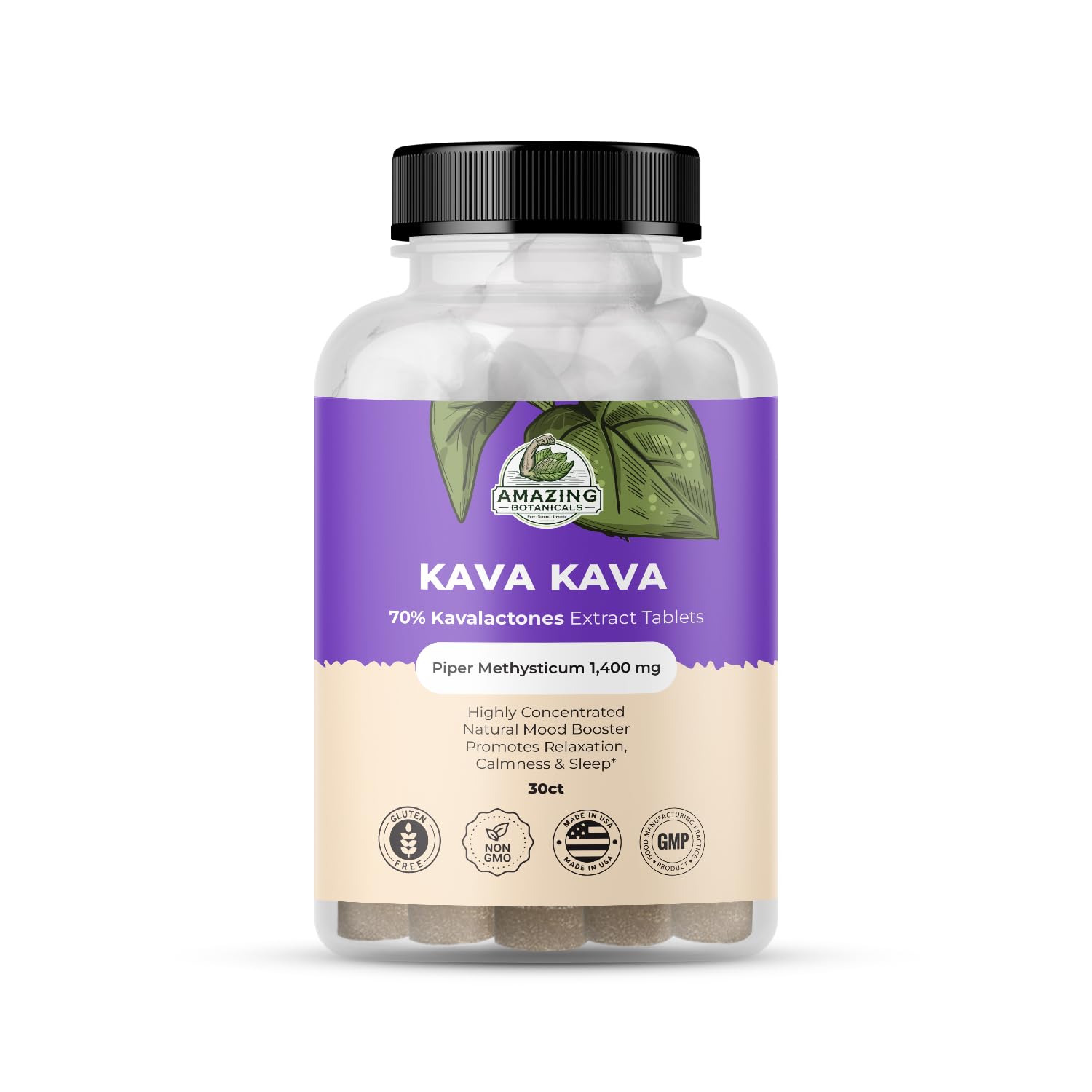 Amazing Botanicals Kava Kava Tablets front view packaging
