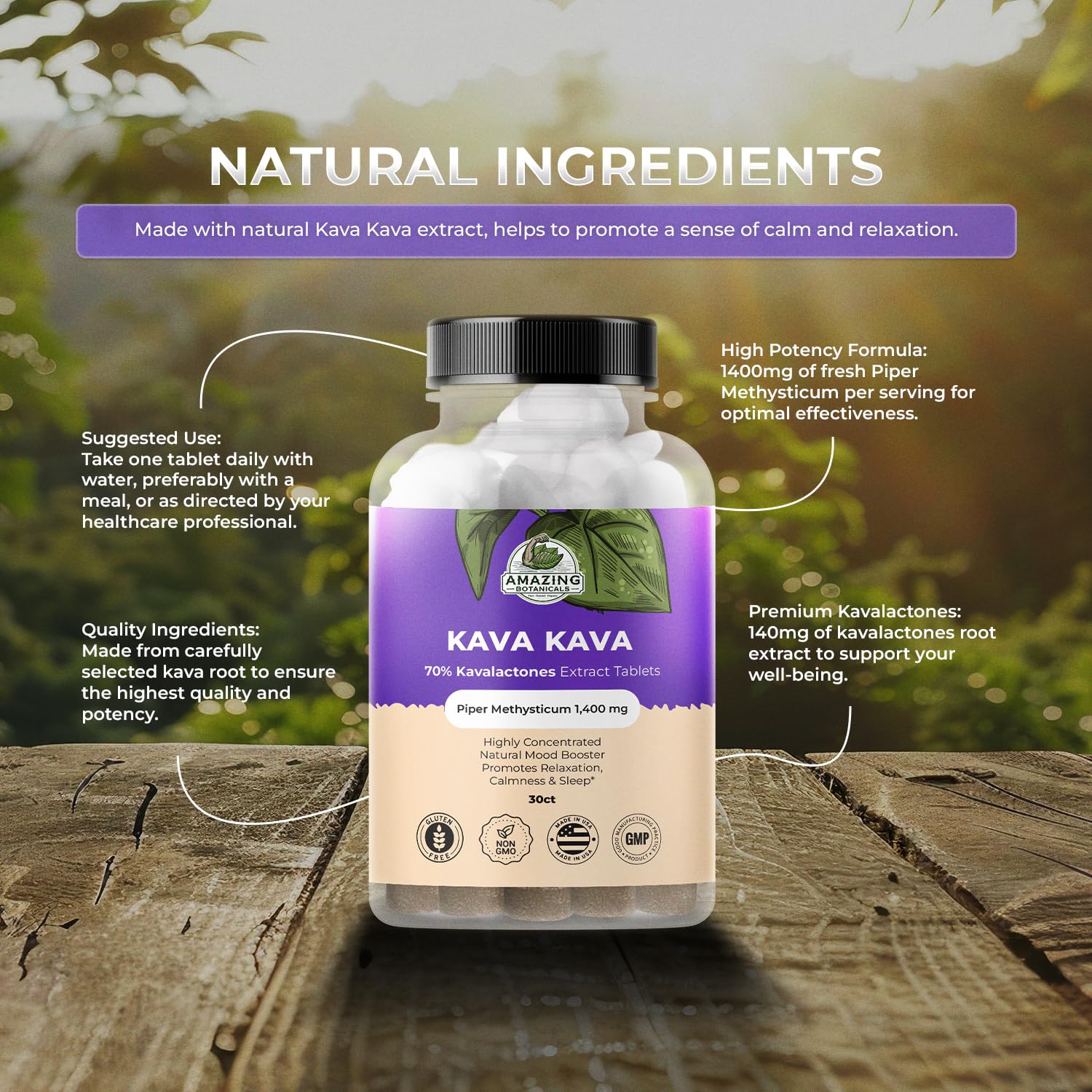 Amazing Botanicals Kava Kava Tablets with a glass of water