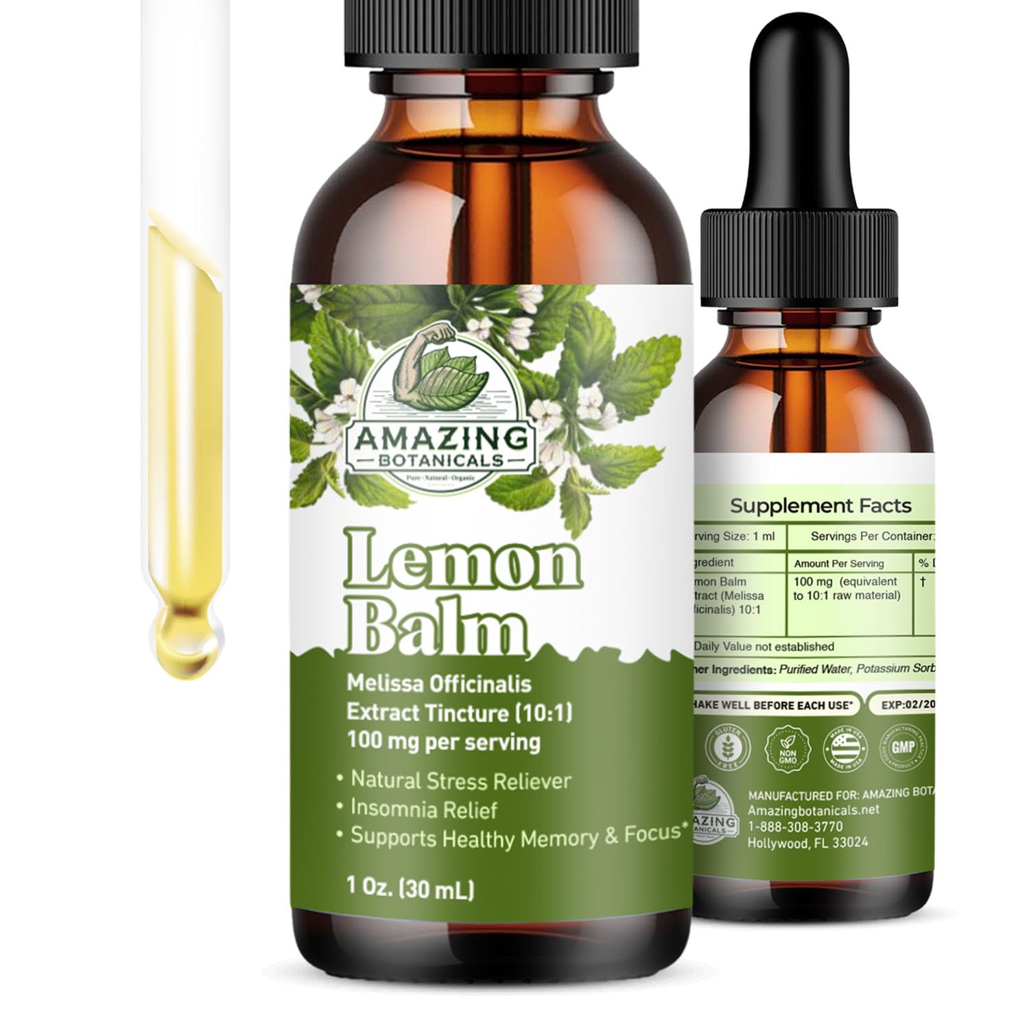 Amazing Botanicals Lemon Balm Extract Tincture 30ml front view