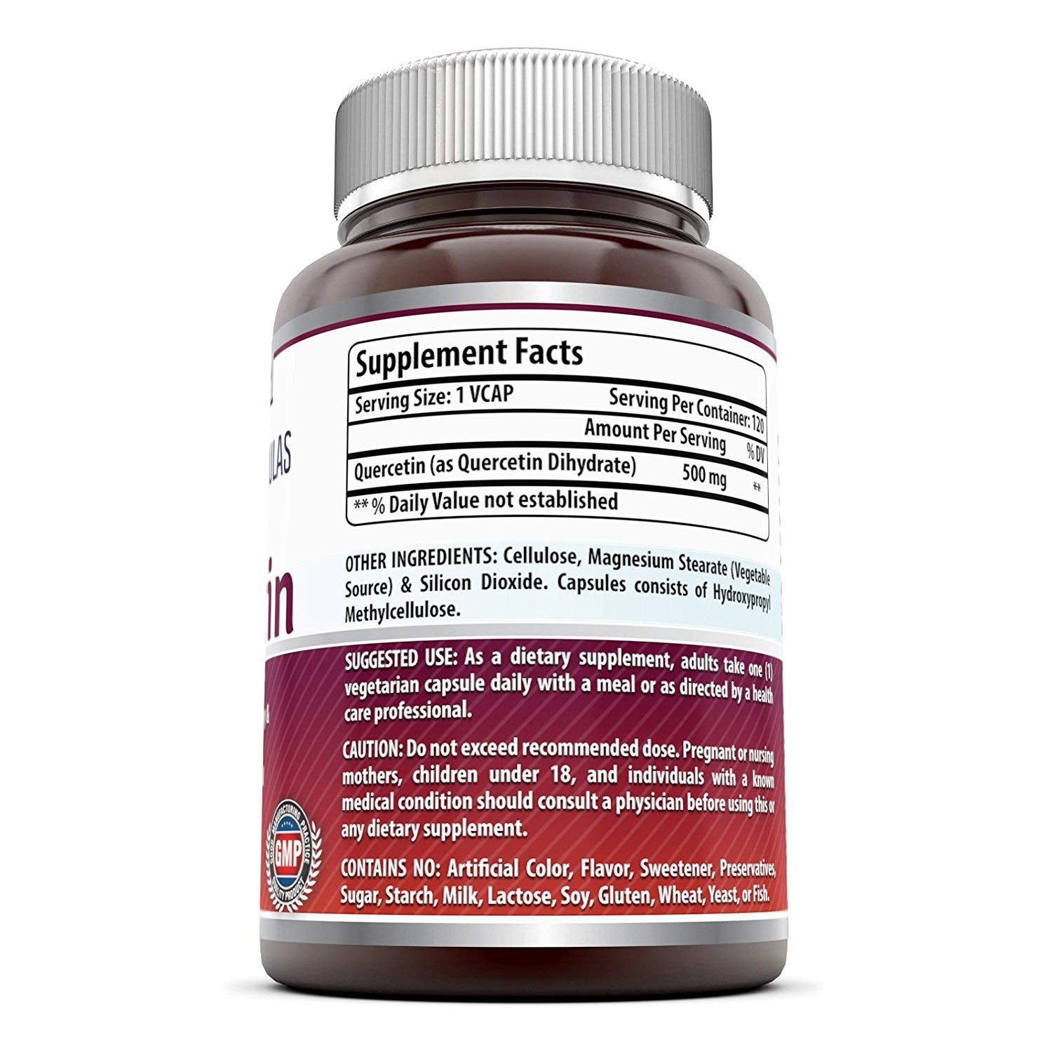 Amazing Formulas Quercetin 500mg Veggie Capsules side view